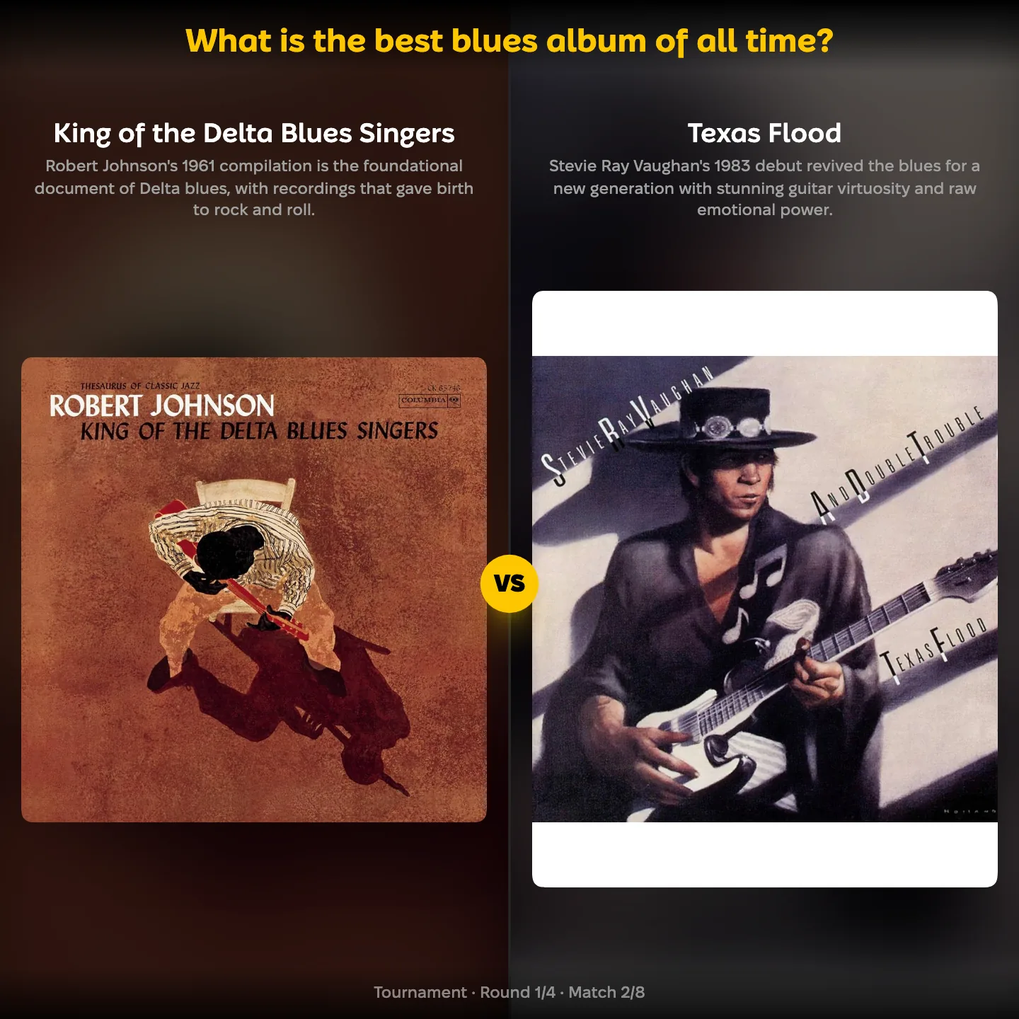 The best blues album of all time ranked, with King of the Delta Blues Singers against Texas Flood