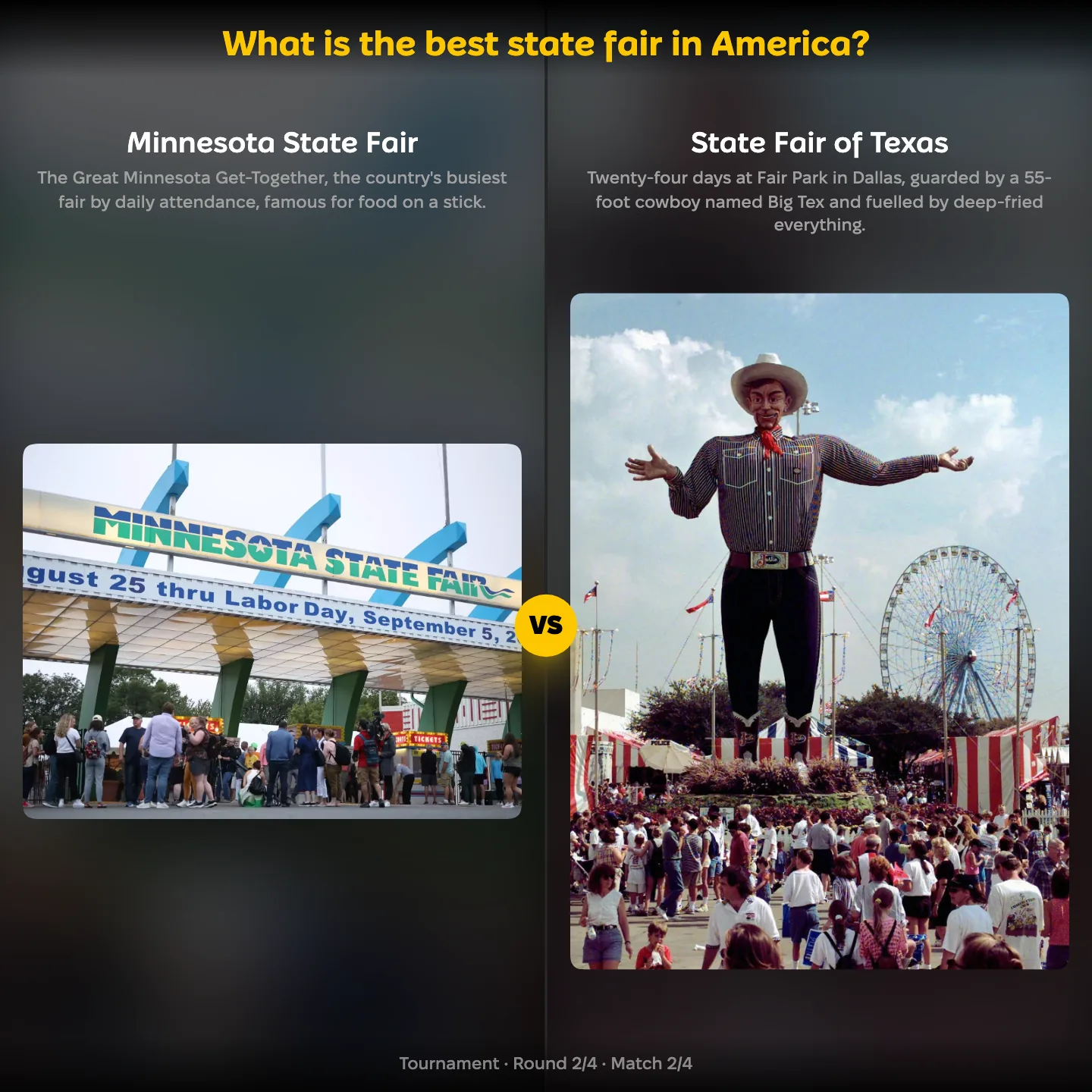 The best state fair in America ranked, with the Minnesota State Fair against the State Fair of Texas