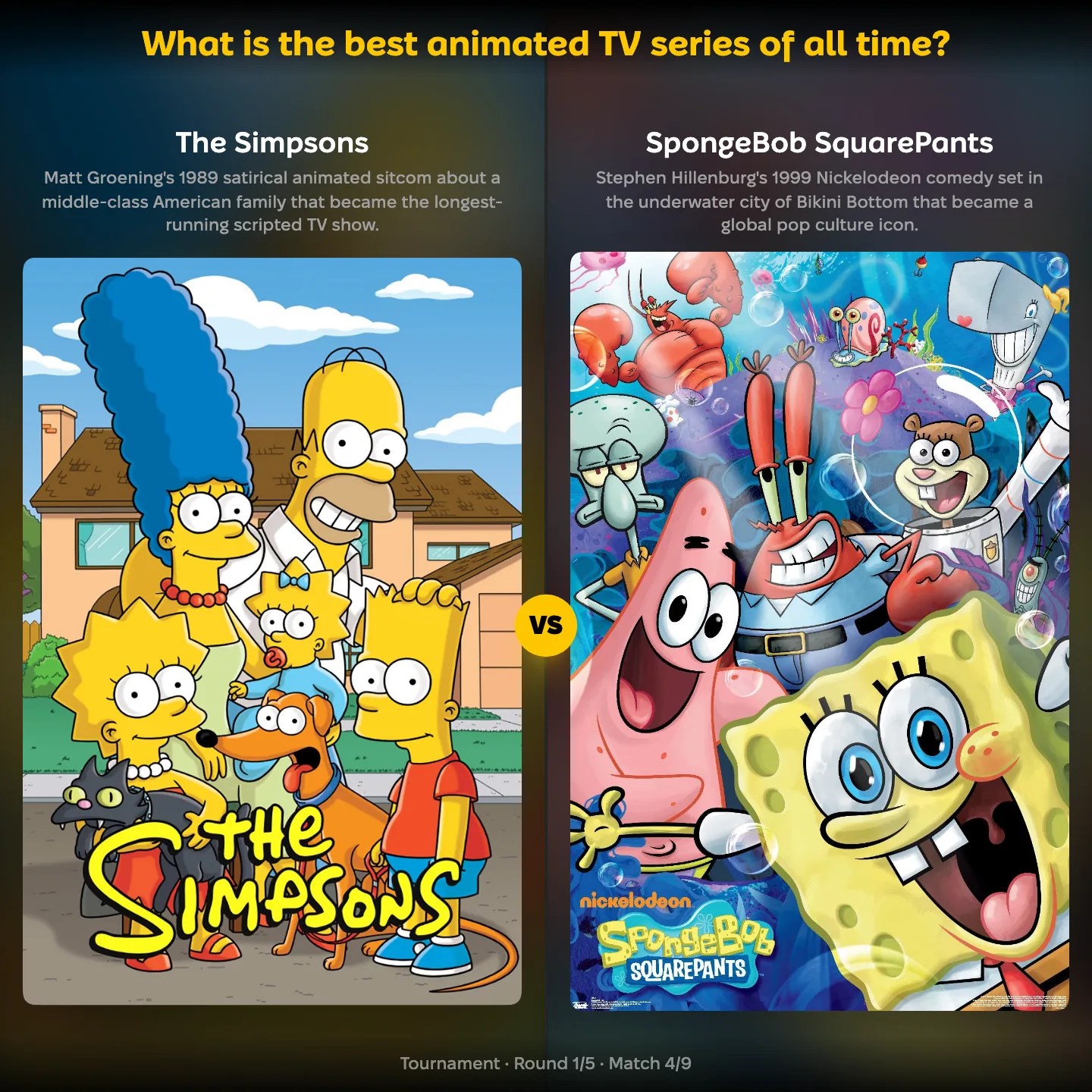 The best animated TV series of all time ranked, with The Simpsons against SpongeBob SquarePants