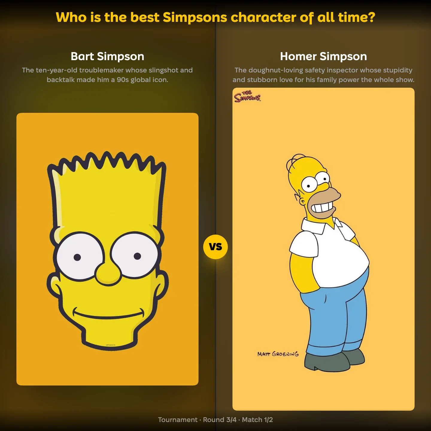The best Simpsons character of all time ranked, with Bart Simpson against Homer Simpson