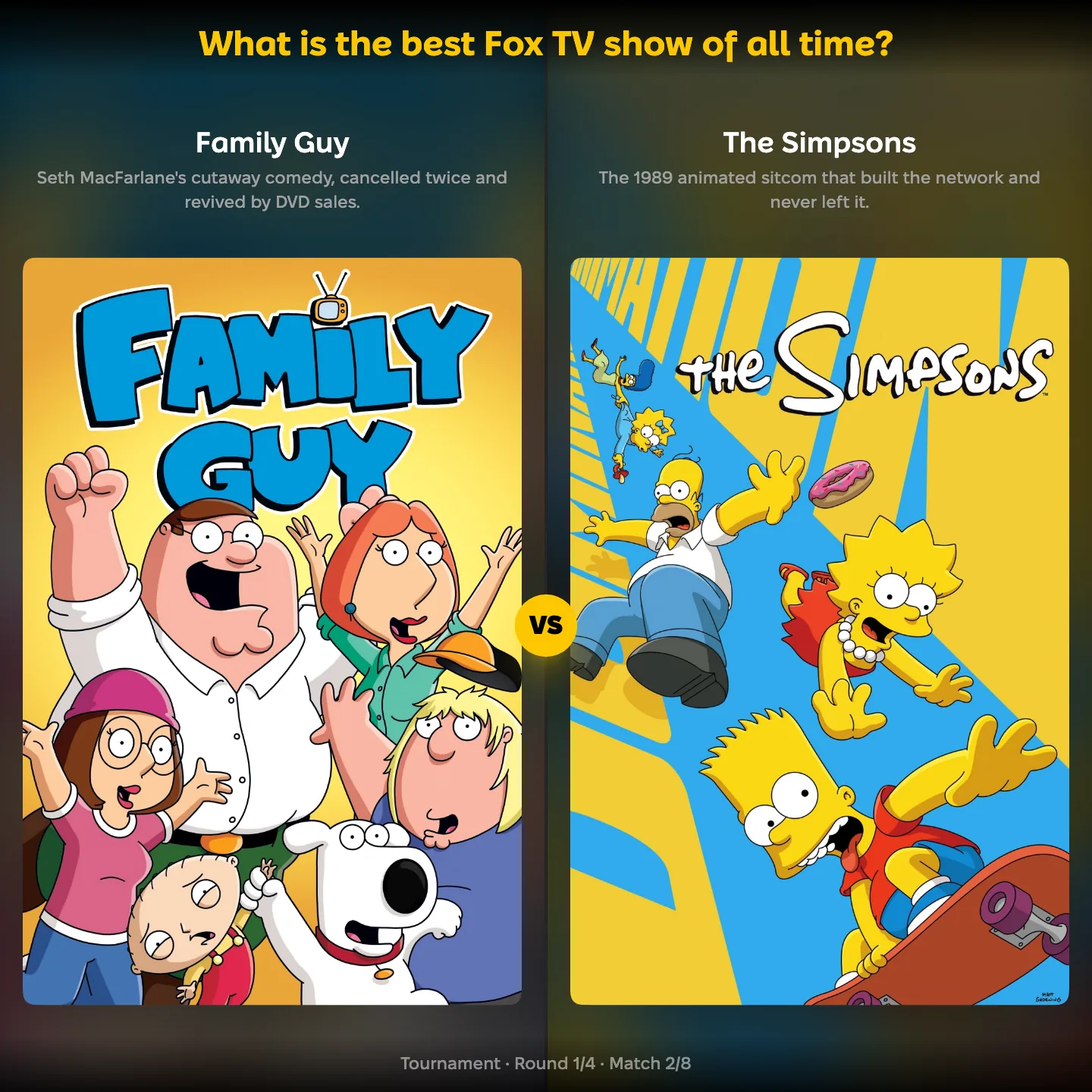 The best Fox TV show of all time ranked, with Family Guy against The Simpsons