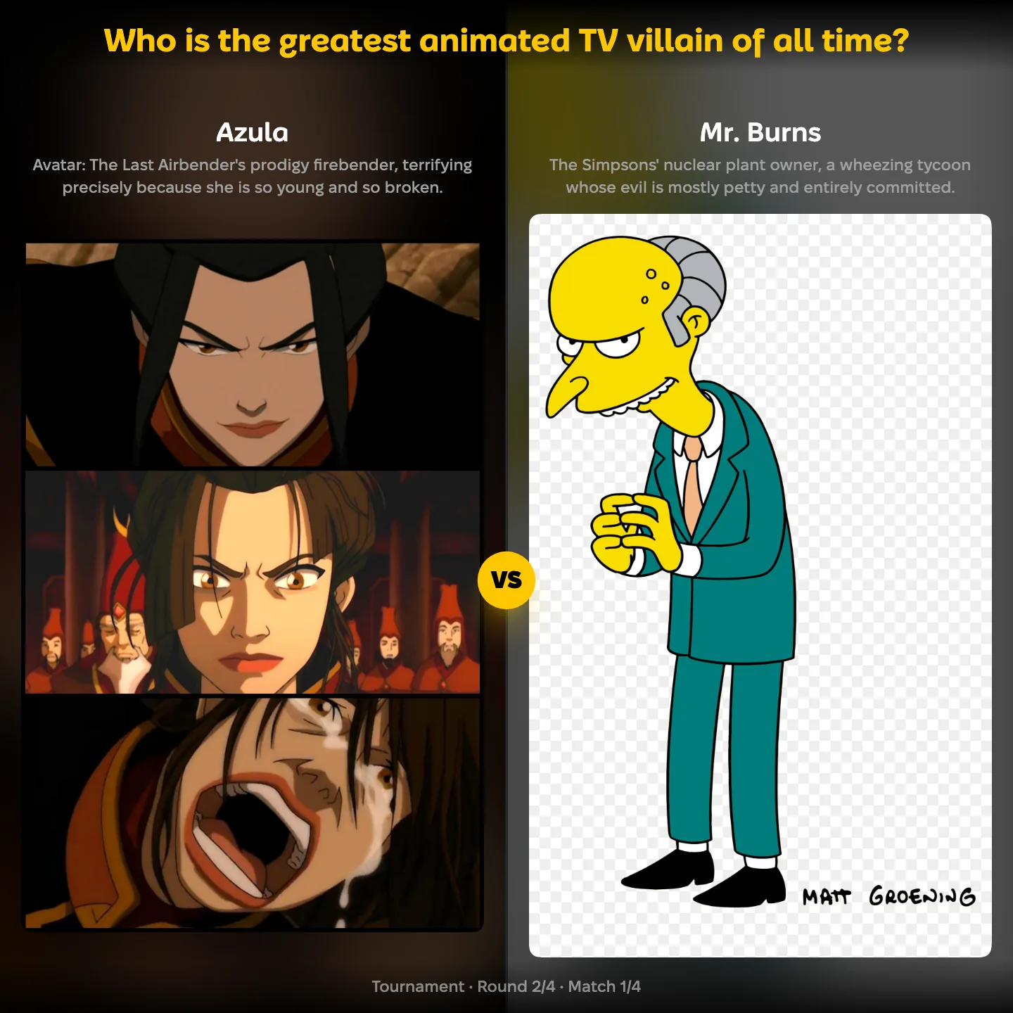 The greatest animated TV villain of all time ranked, with Azula against Mr. Burns