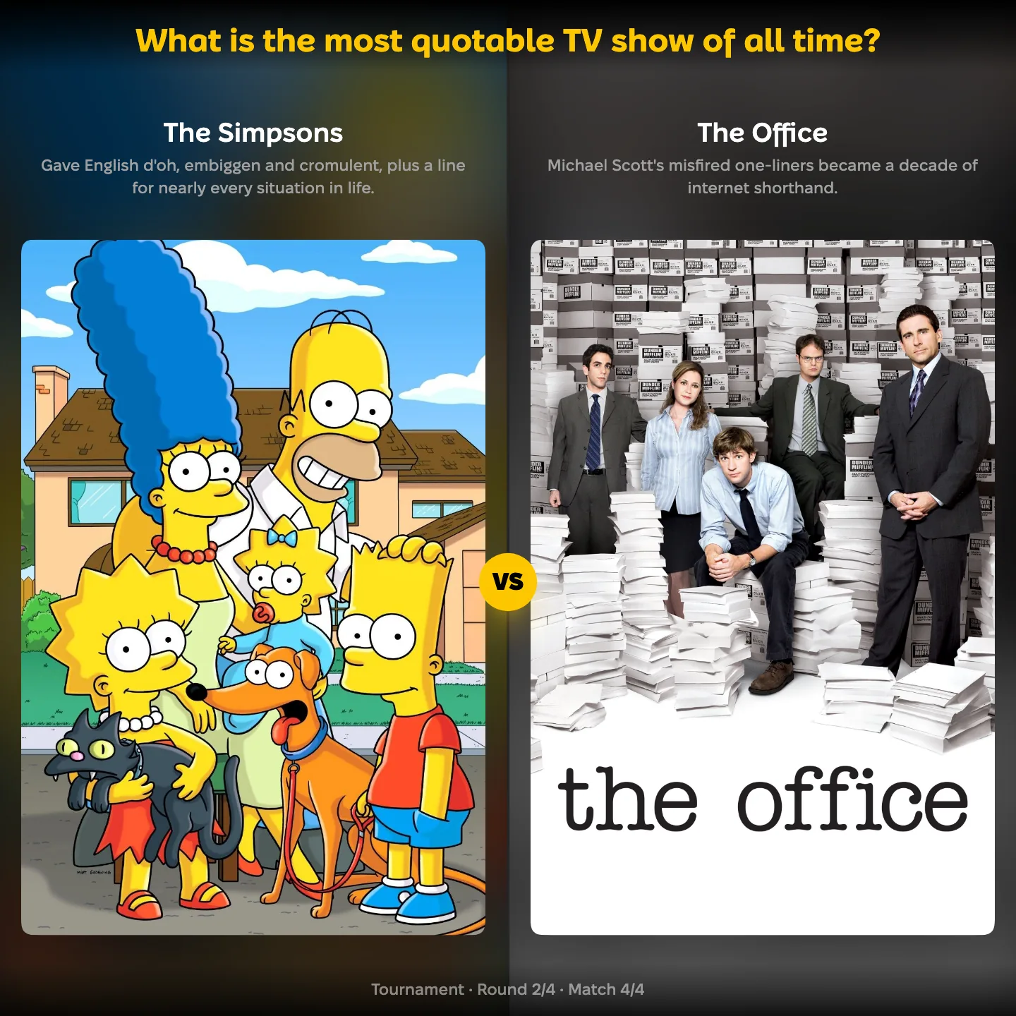 The most quotable TV show of all time ranked, with The Simpsons against The Office