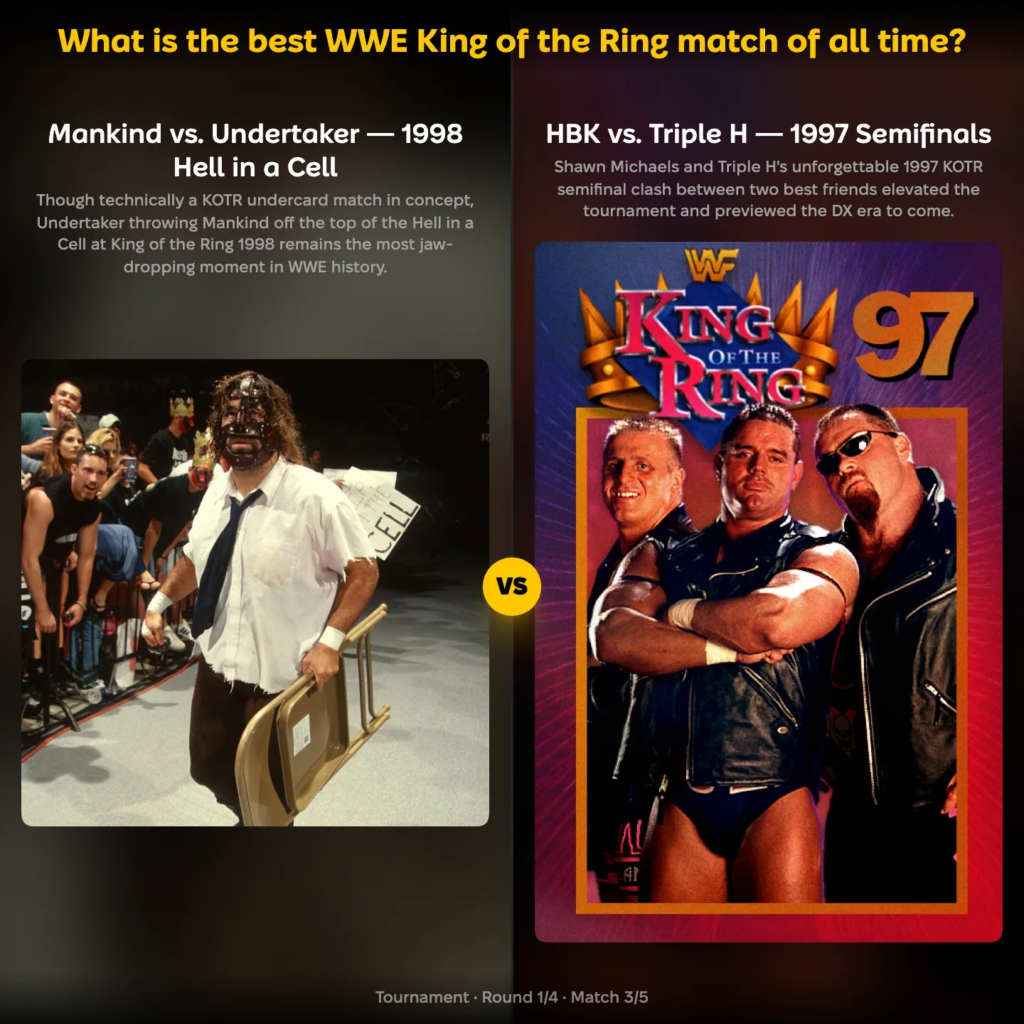 The best WWE King of the Ring match of all time ranked, Mankind vs Undertaker against HBK vs Triple H