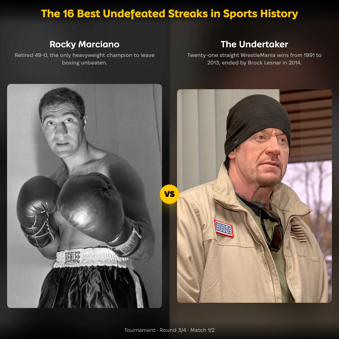 The best undefeated streaks in sports history ranked, Rocky Marciano against The Undertaker