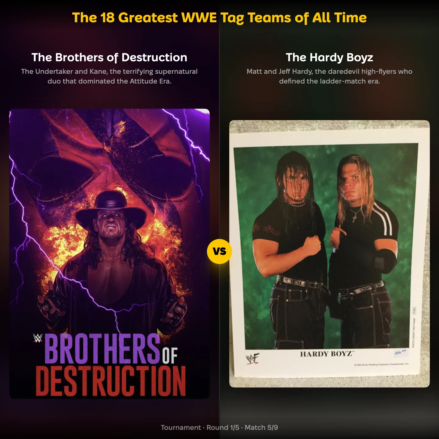 The greatest WWE tag teams of all time ranked, The Brothers of Destruction against The Hardy Boyz