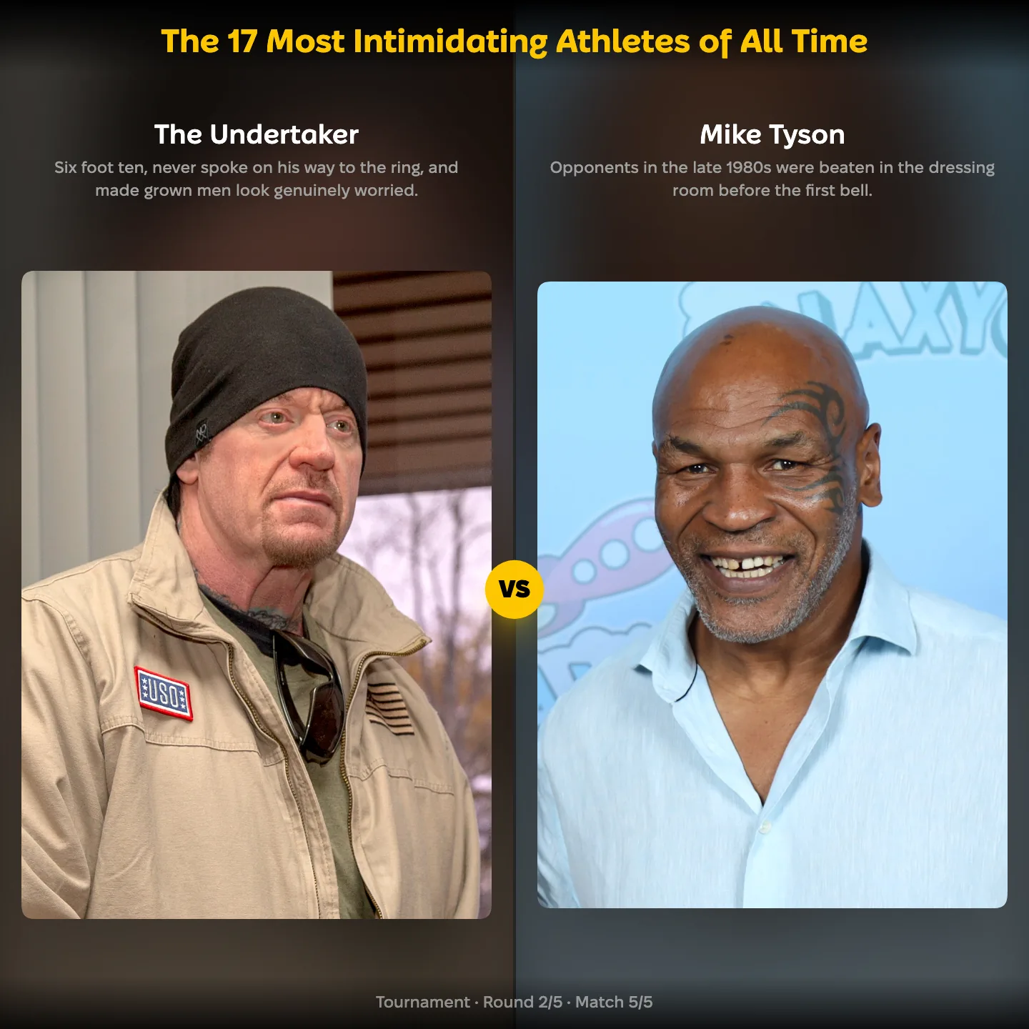 The most intimidating athletes of all time ranked, The Undertaker against Mike Tyson