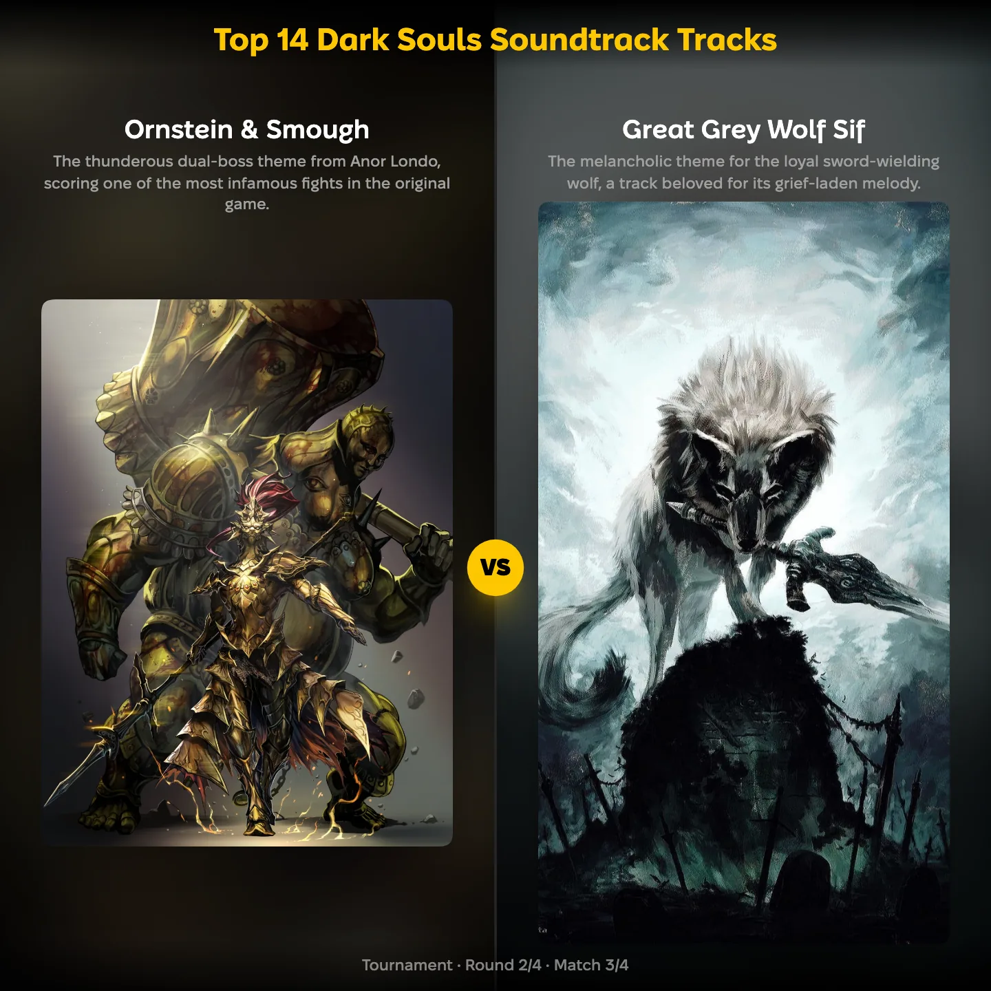 The top Dark Souls soundtrack tracks ranked, with Ornstein and Smough facing Great Grey Wolf Sif