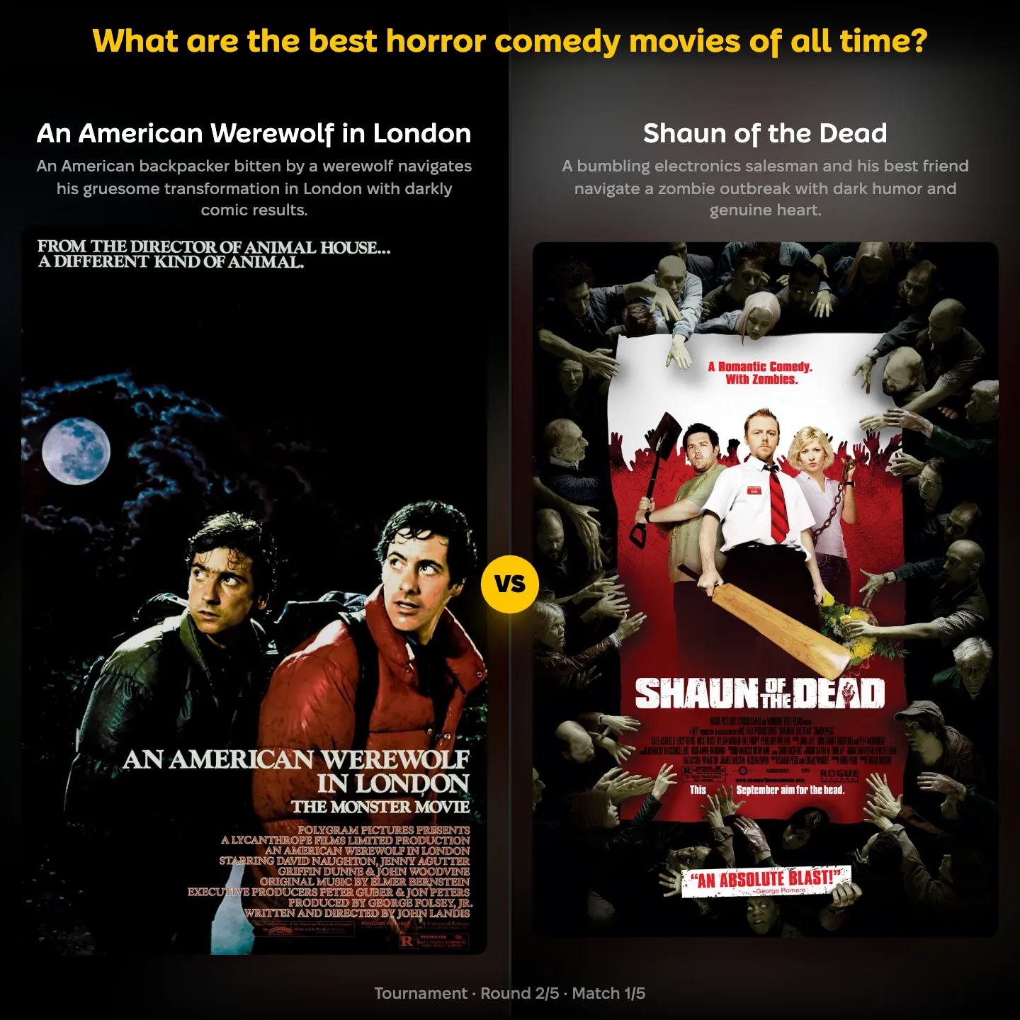 The best horror comedy movies of all time ranked, with An American Werewolf in London facing Shaun of the Dead