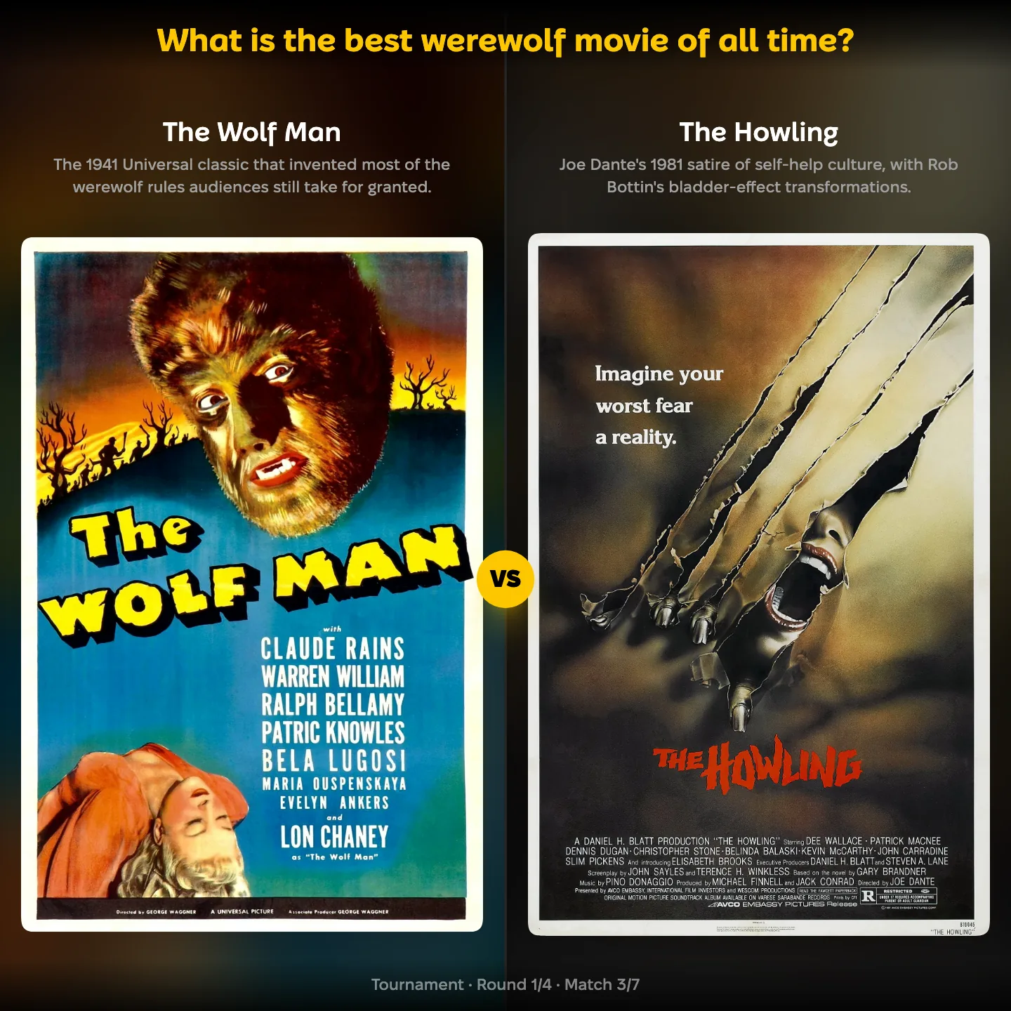 The best werewolf movie of all time ranked, with The Wolf Man facing The Howling
