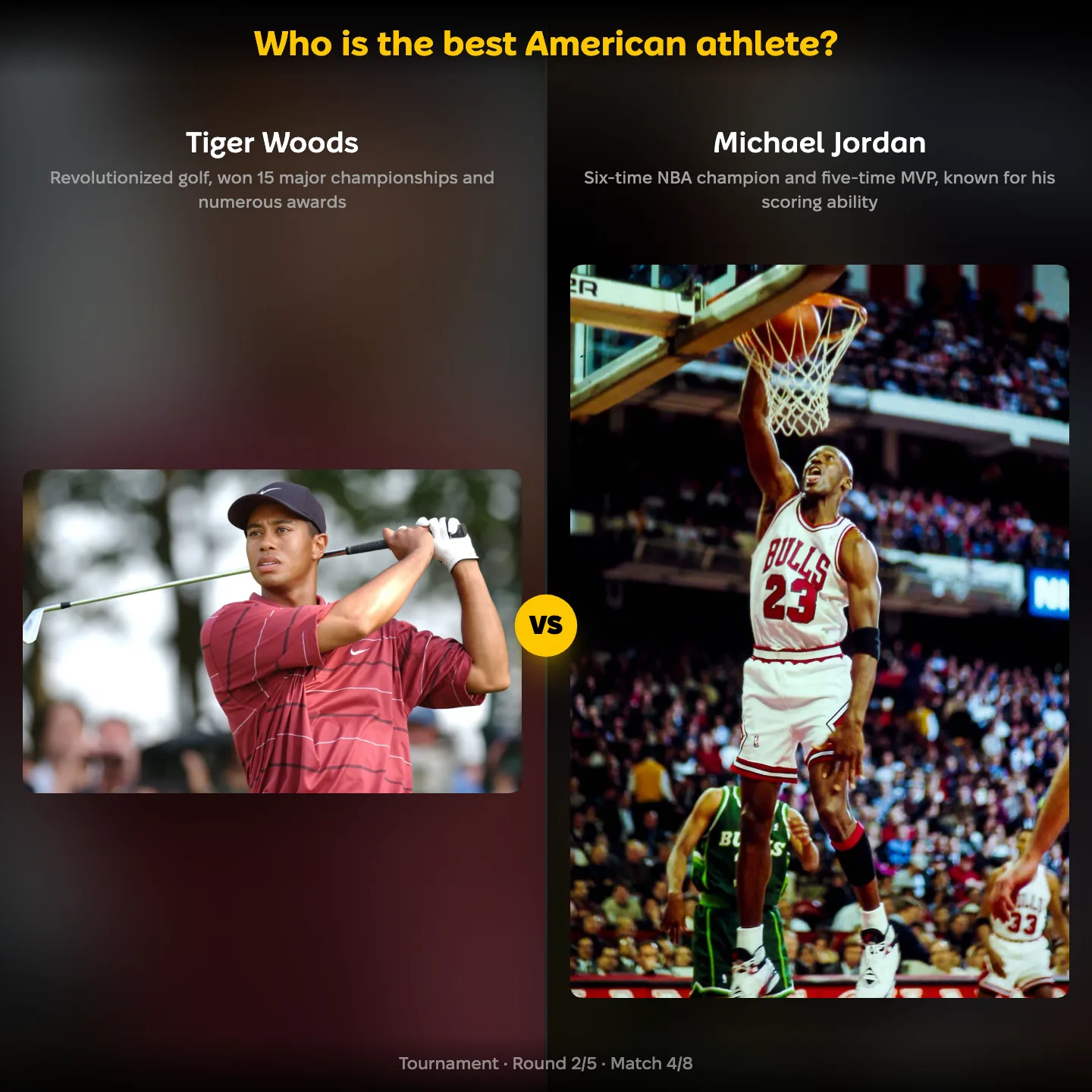 Best American athlete ranking, Tiger Woods against Michael Jordan