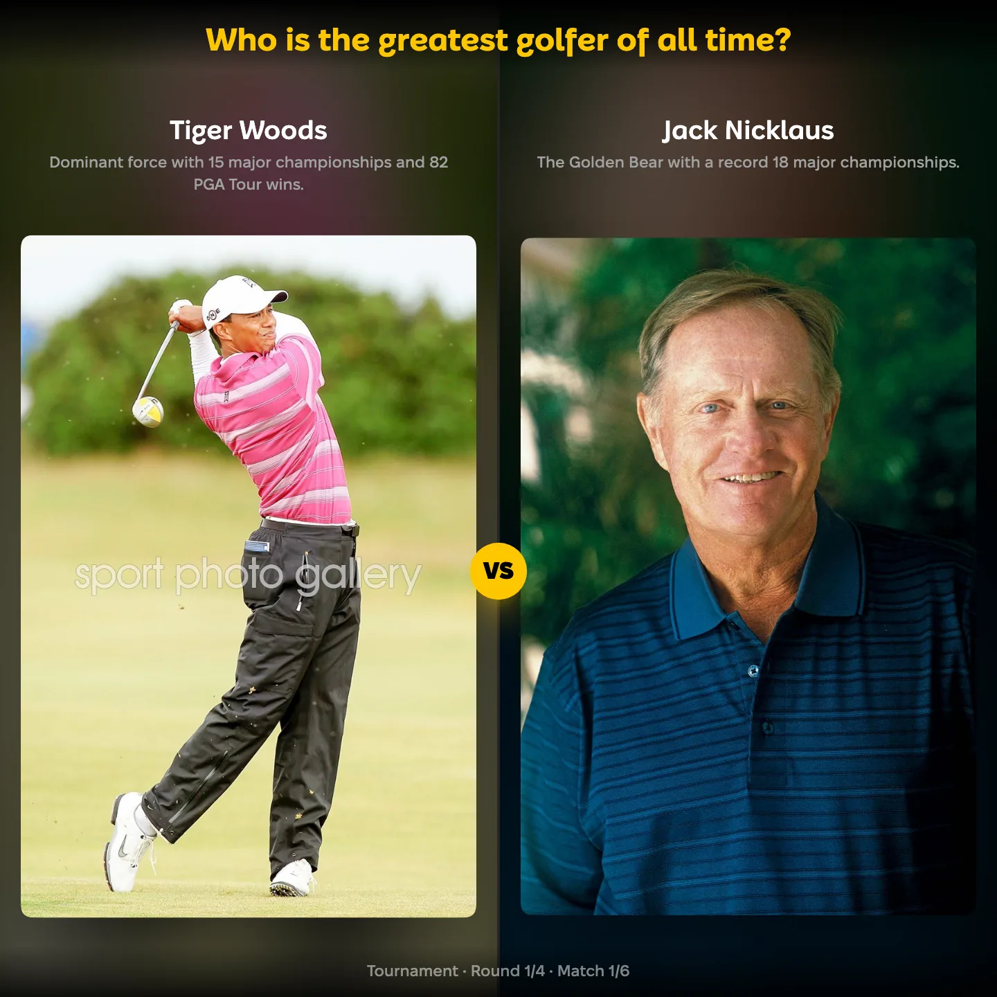 The greatest golfer of all time ranking, Tiger Woods against Jack Nicklaus