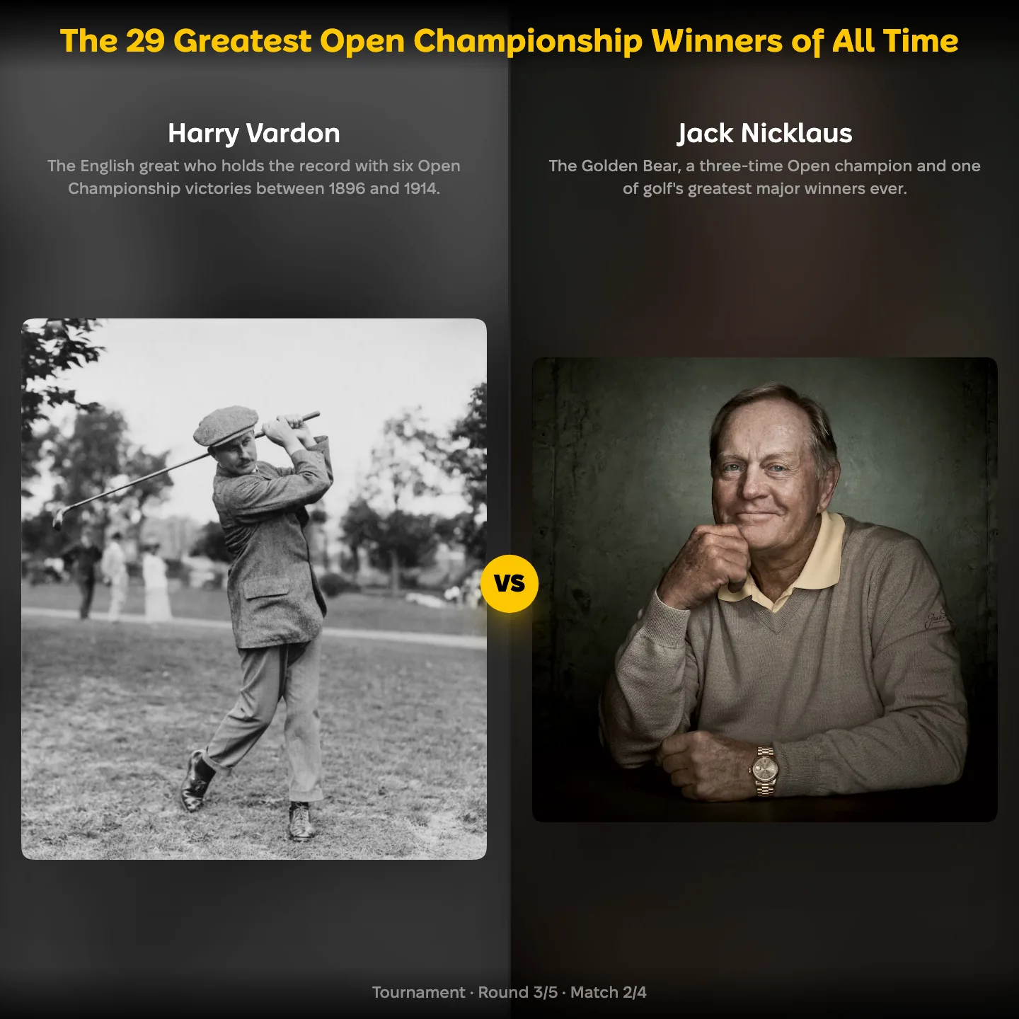 The 29 greatest Open Championship winners ranking, Harry Vardon against Jack Nicklaus