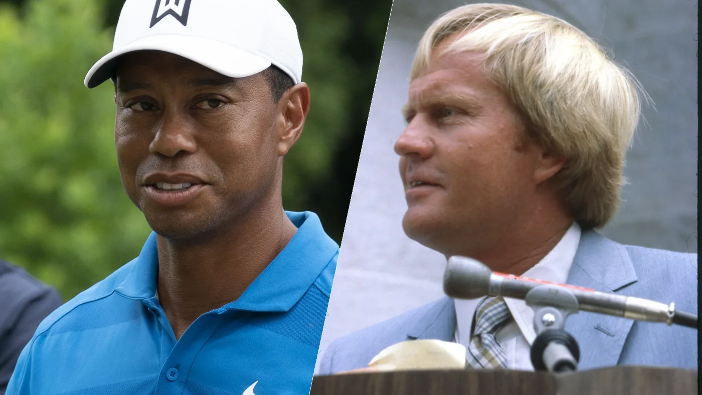 Tiger Woods and Jack Nicklaus, the two golfers measured against each other for thirty years