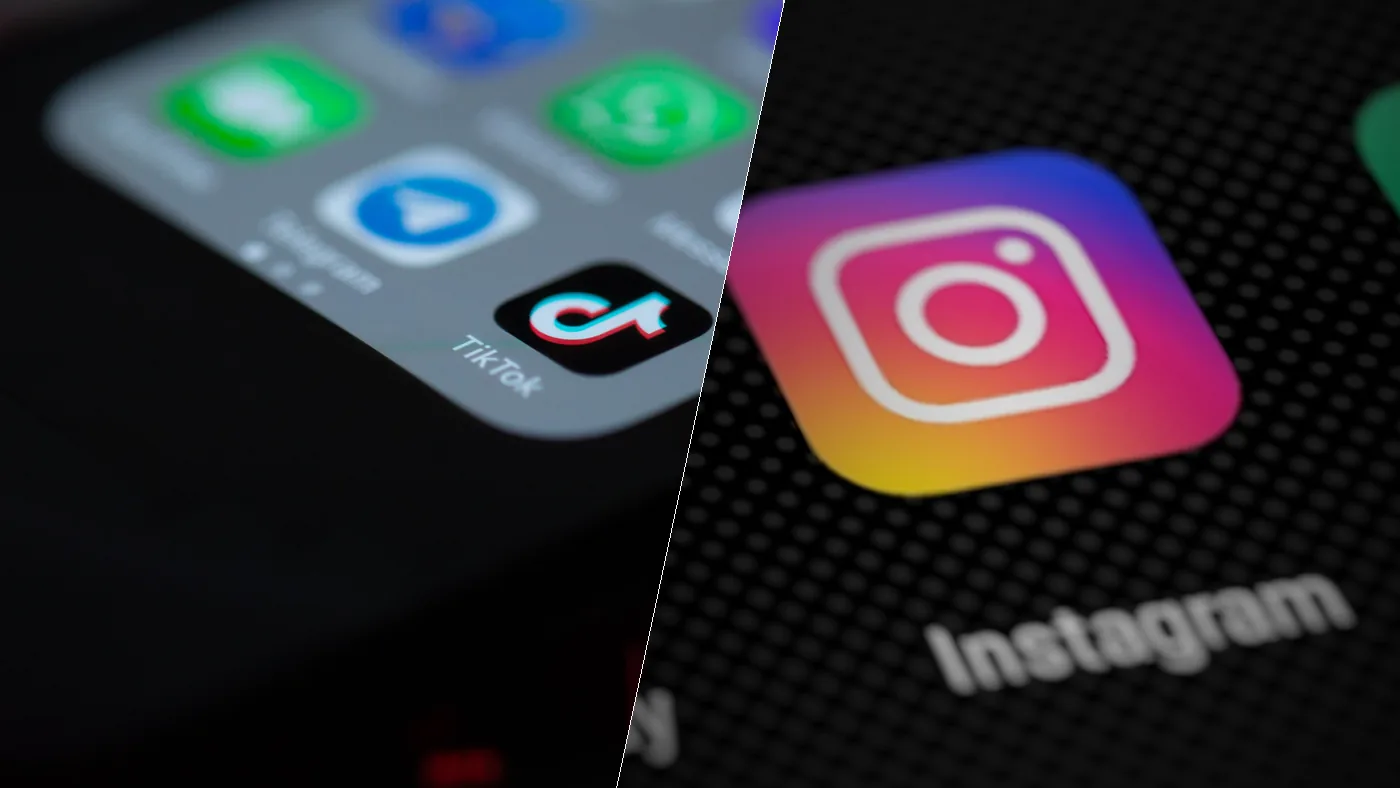 TikTok and Instagram app icons on smartphone screens, side by side