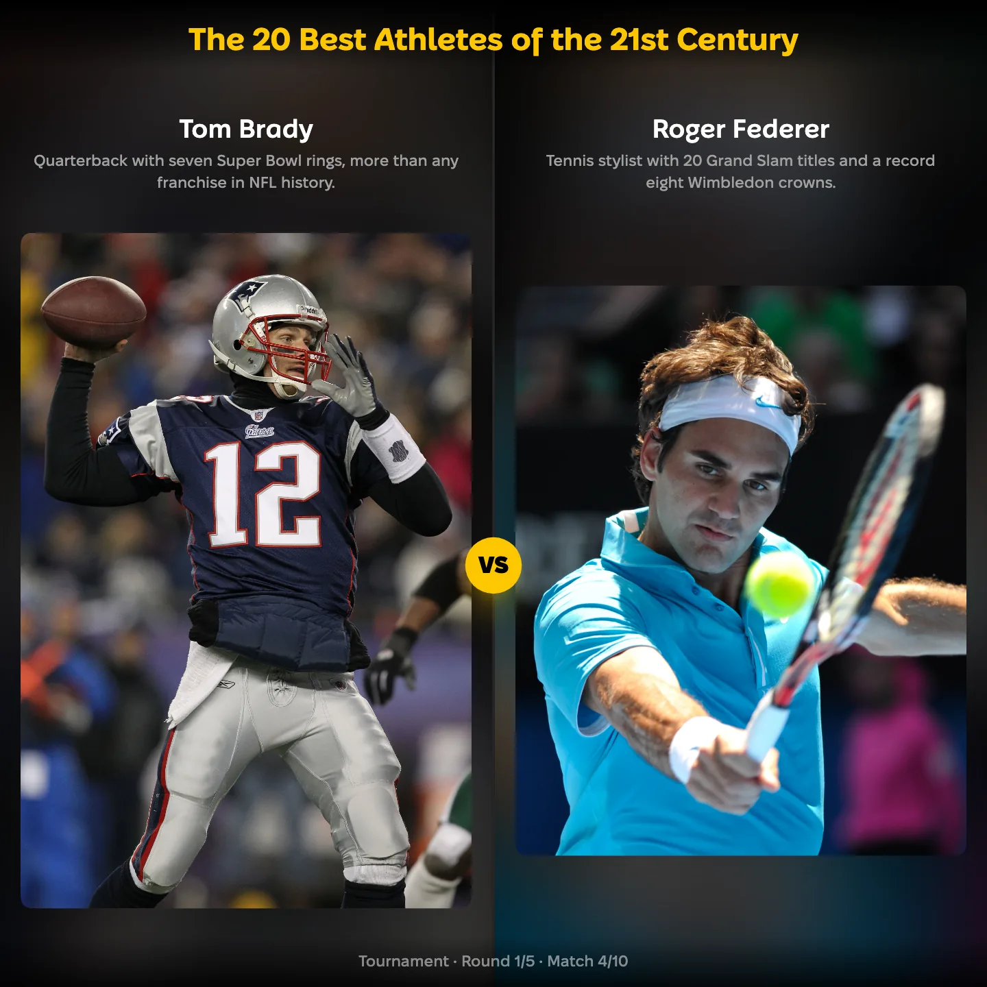 The 20 best athletes of the 21st century ranked, Tom Brady against Roger Federer