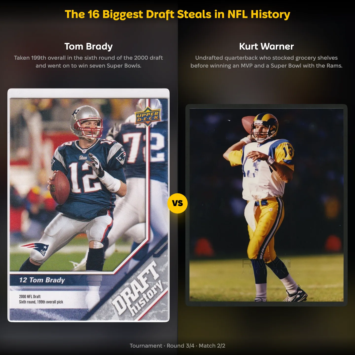 The 16 biggest draft steals in NFL history ranked, Tom Brady against Kurt Warner