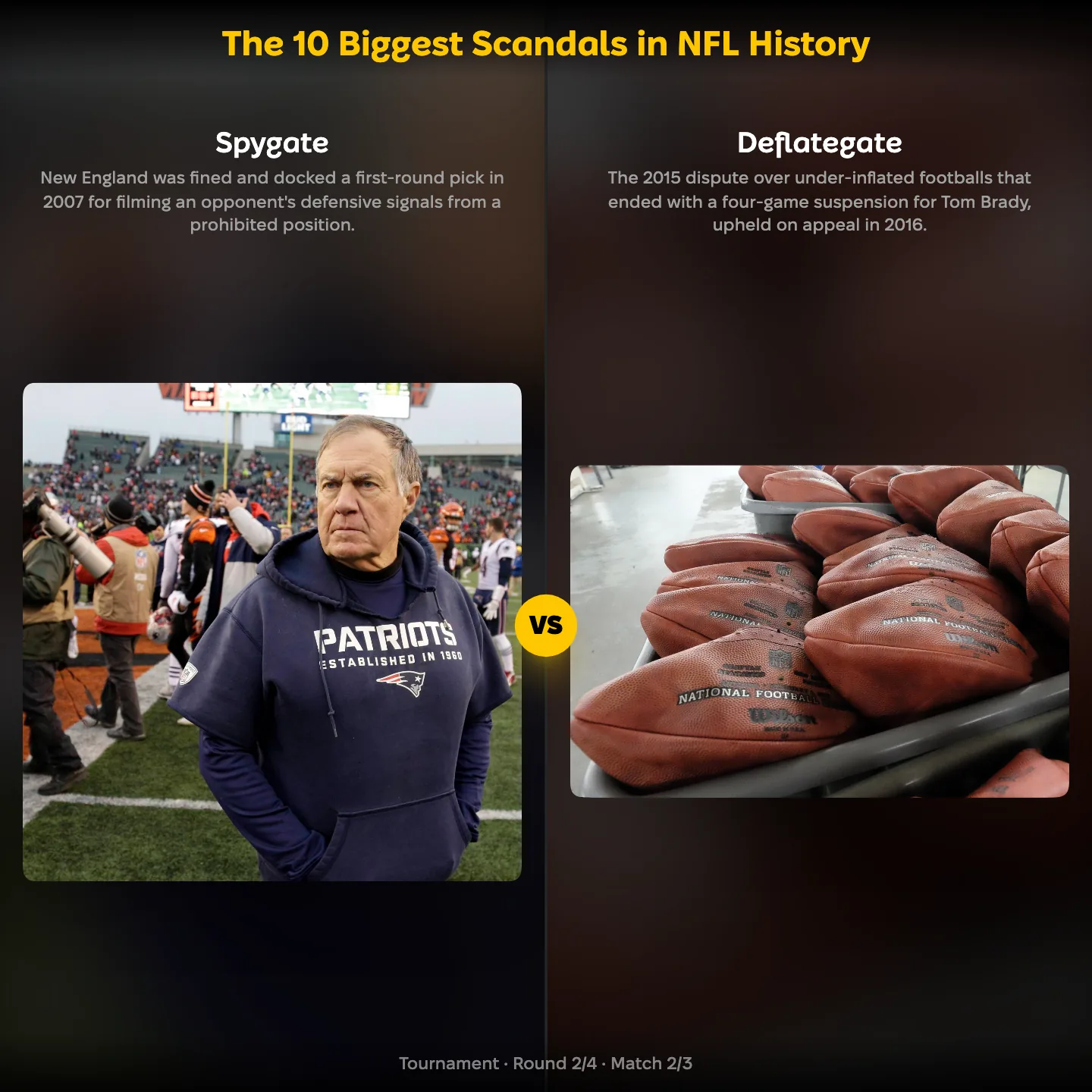 The 10 biggest scandals in NFL history ranked, Spygate against Deflategate