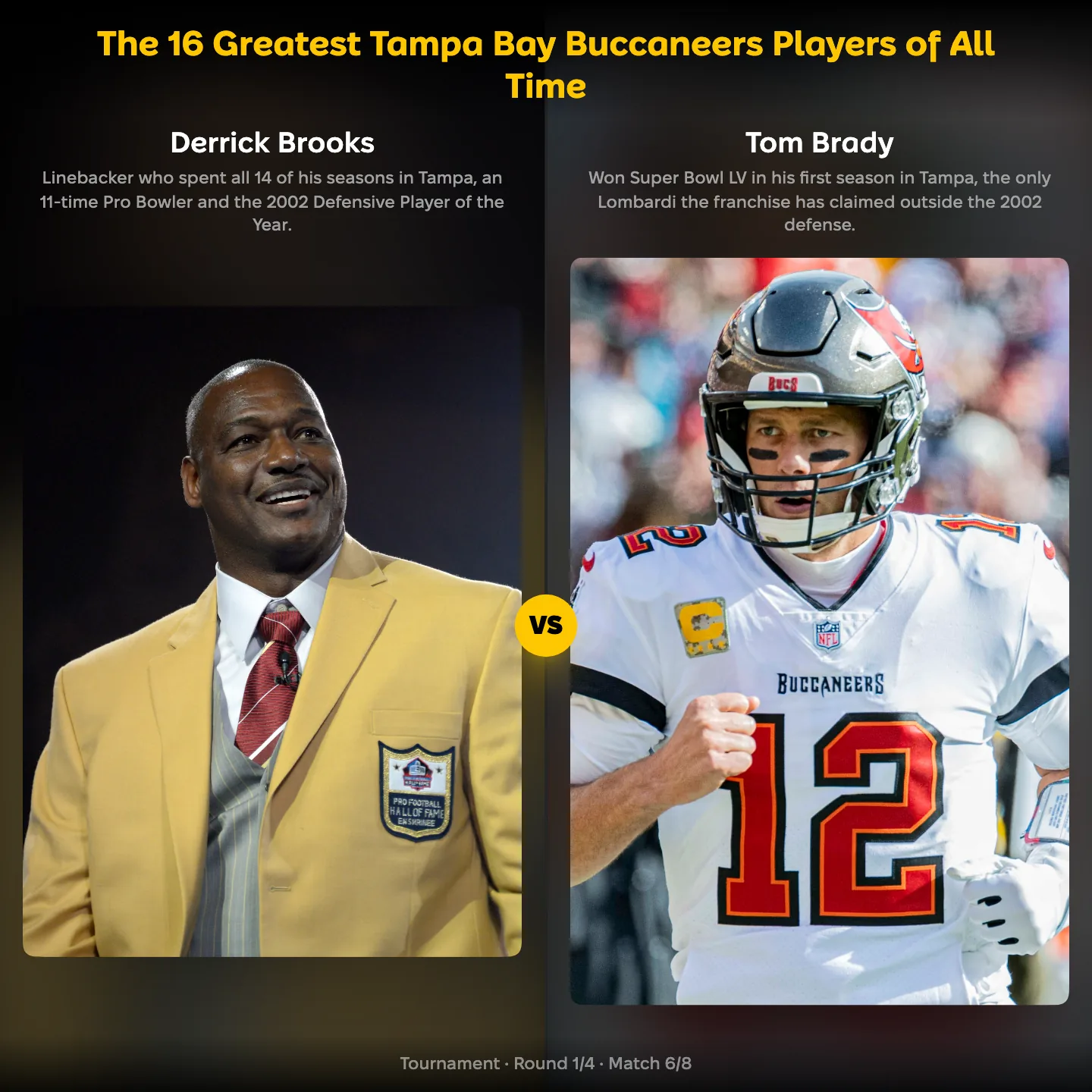 The 16 greatest Tampa Bay Buccaneers players ranked, Derrick Brooks against Tom Brady