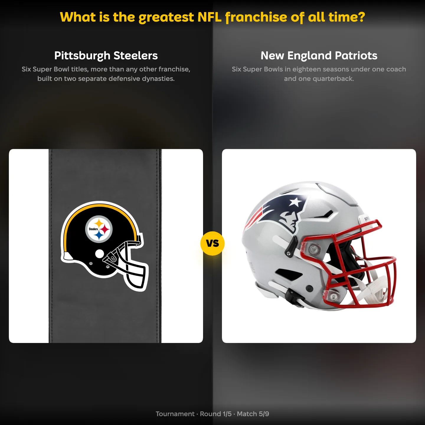 The greatest NFL franchise of all time ranked, Pittsburgh Steelers against New England Patriots