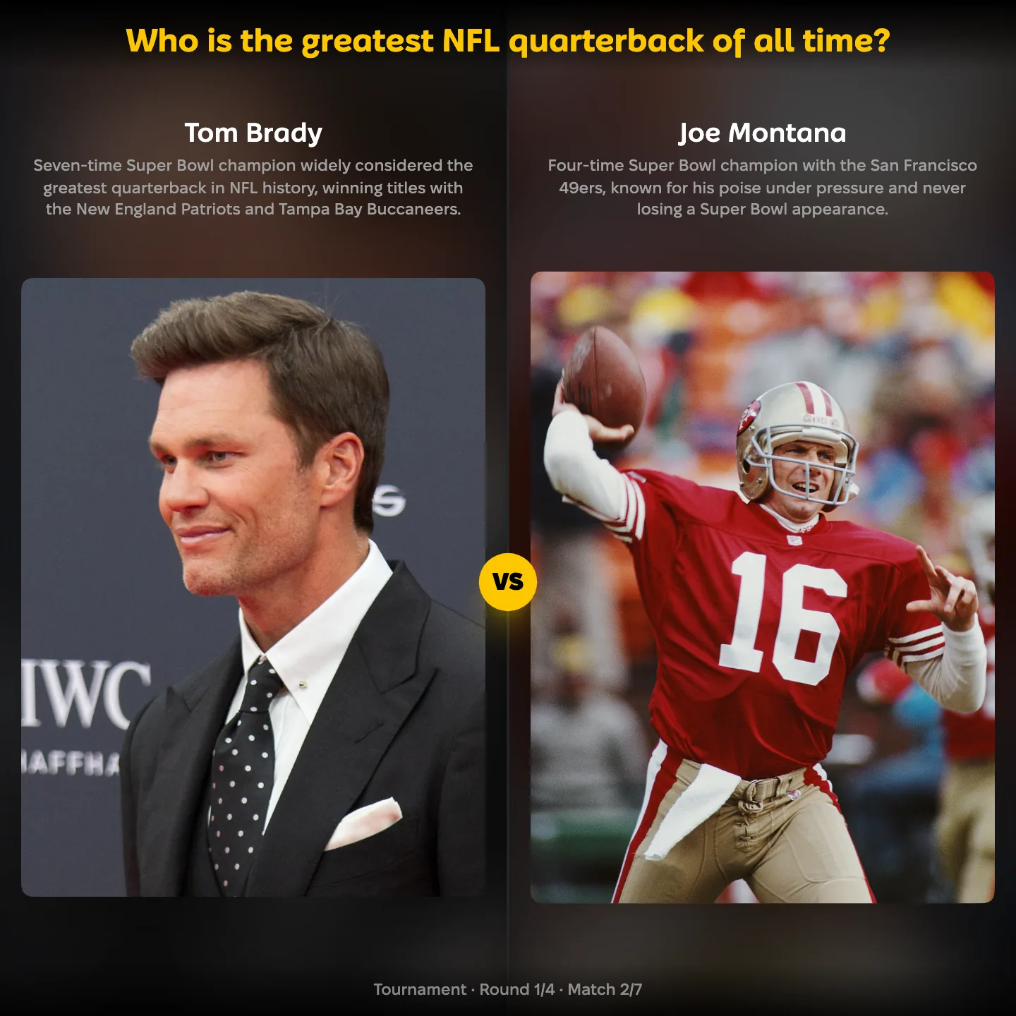 The greatest NFL quarterback of all time ranked, Tom Brady against Joe Montana