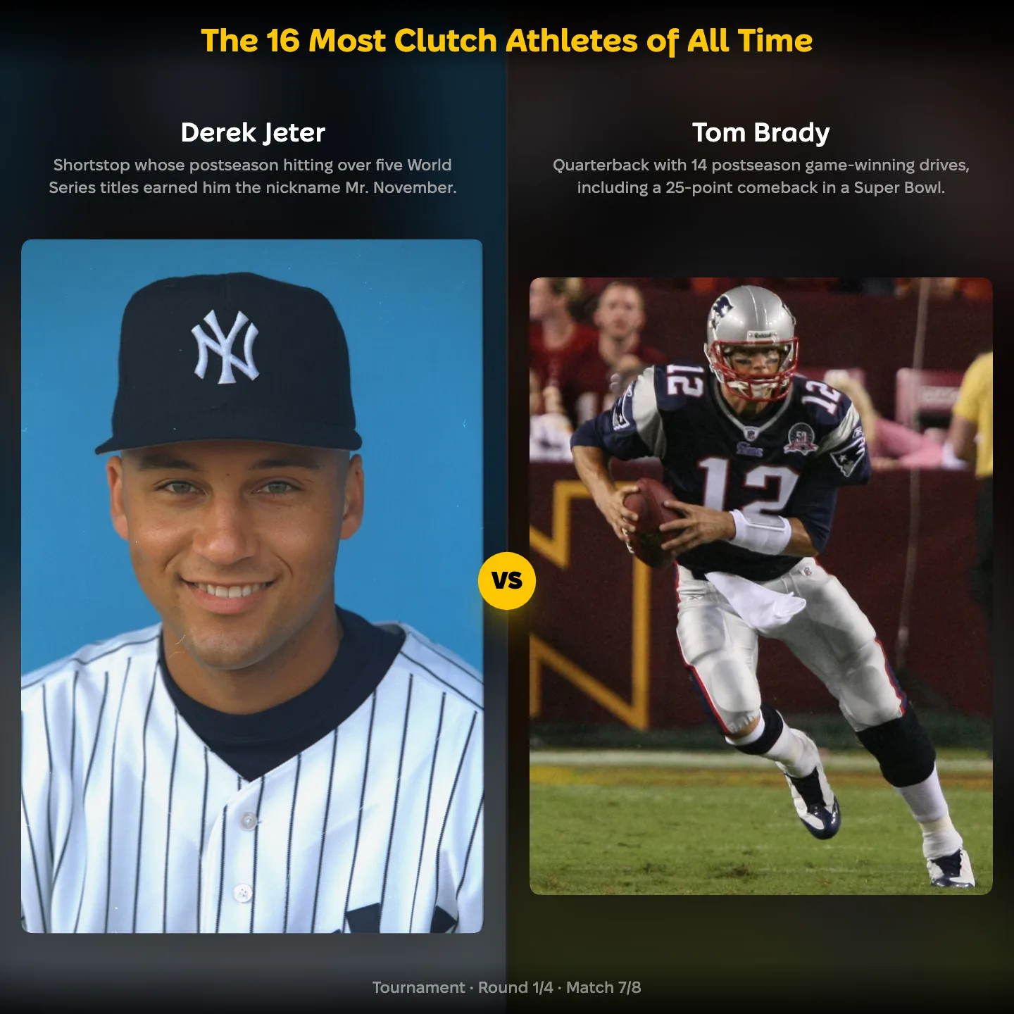The 16 most clutch athletes of all time ranked, Derek Jeter against Tom Brady