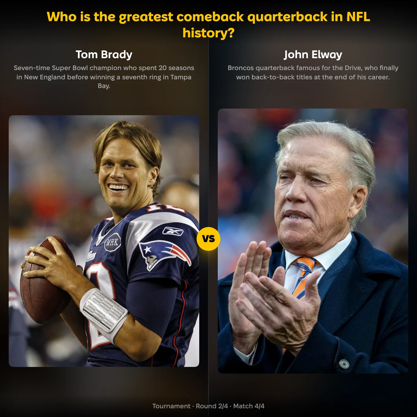 The greatest comeback quarterback in NFL history ranked, with Tom Brady against John Elway