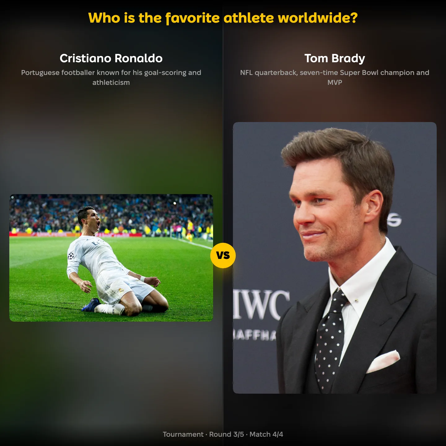 The favorite athlete worldwide ranked, with Cristiano Ronaldo against Tom Brady