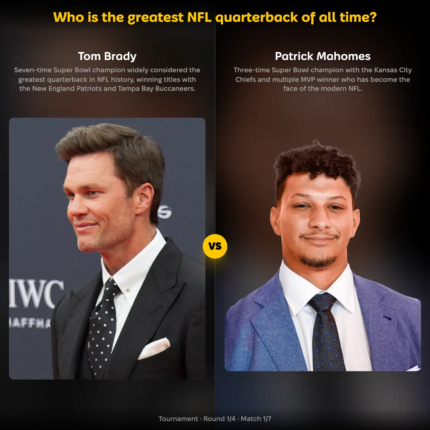 The greatest NFL quarterback of all time ranked, with Tom Brady against Patrick Mahomes