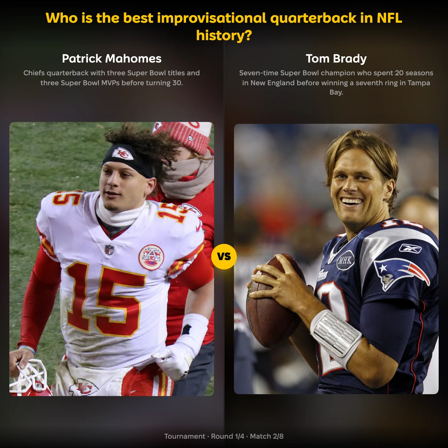 The best improvisational quarterback in NFL history ranked, with Patrick Mahomes against Tom Brady