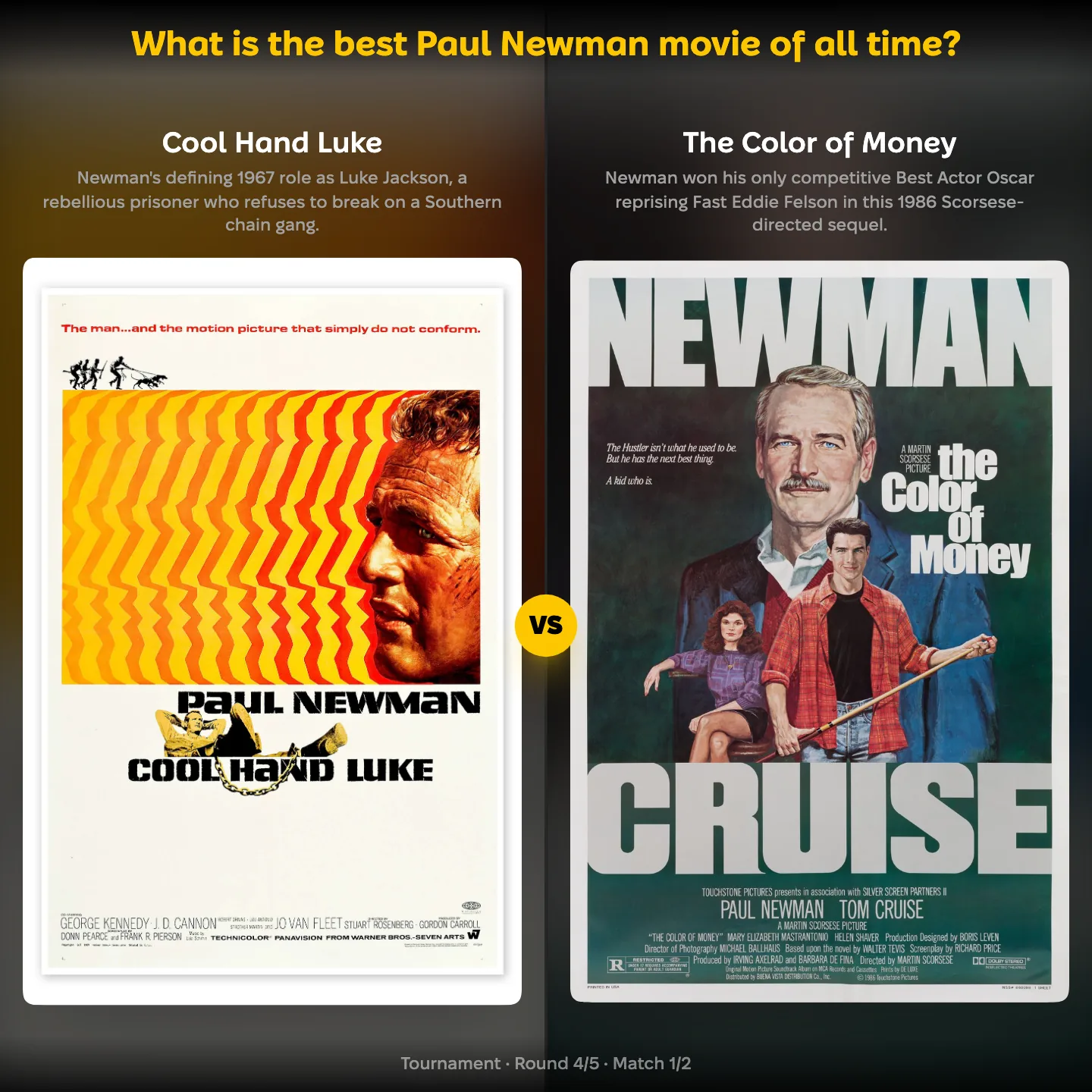 The best Paul Newman movie of all time ranked — Cool Hand Luke against The Color of Money with Tom Cruise