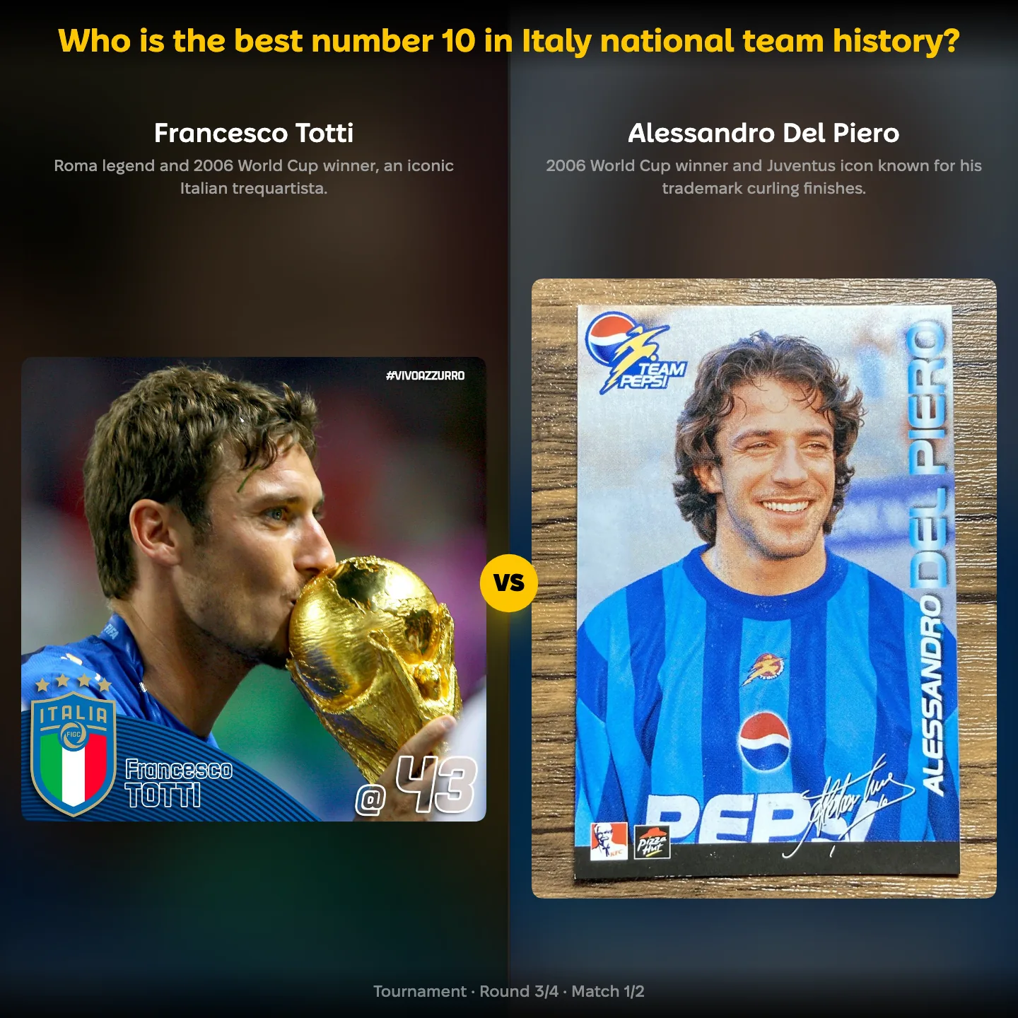 The best number 10 in Italy national team history ranked: Francesco Totti vs Alessandro Del Piero