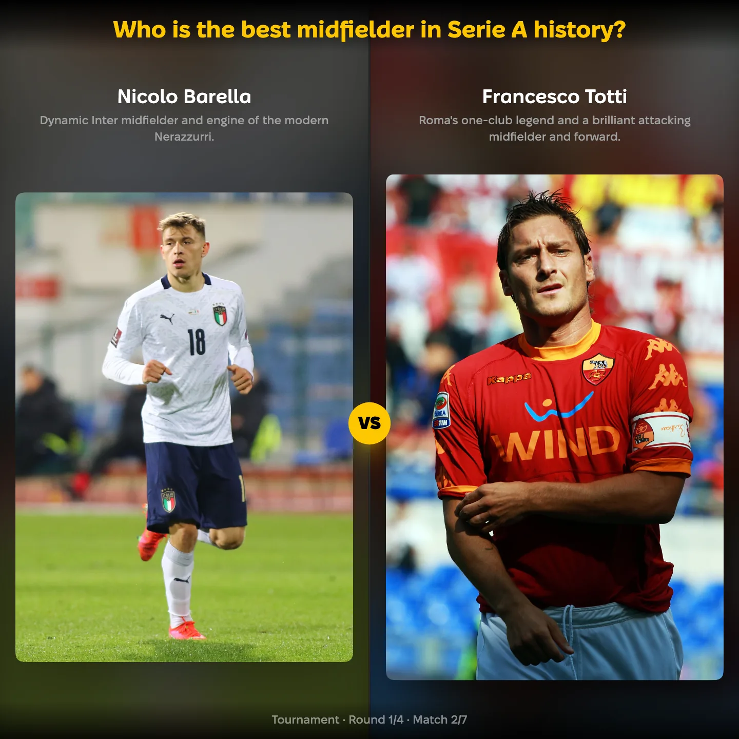 The best midfielder in Serie A history ranked: Nicolò Barella vs Francesco Totti