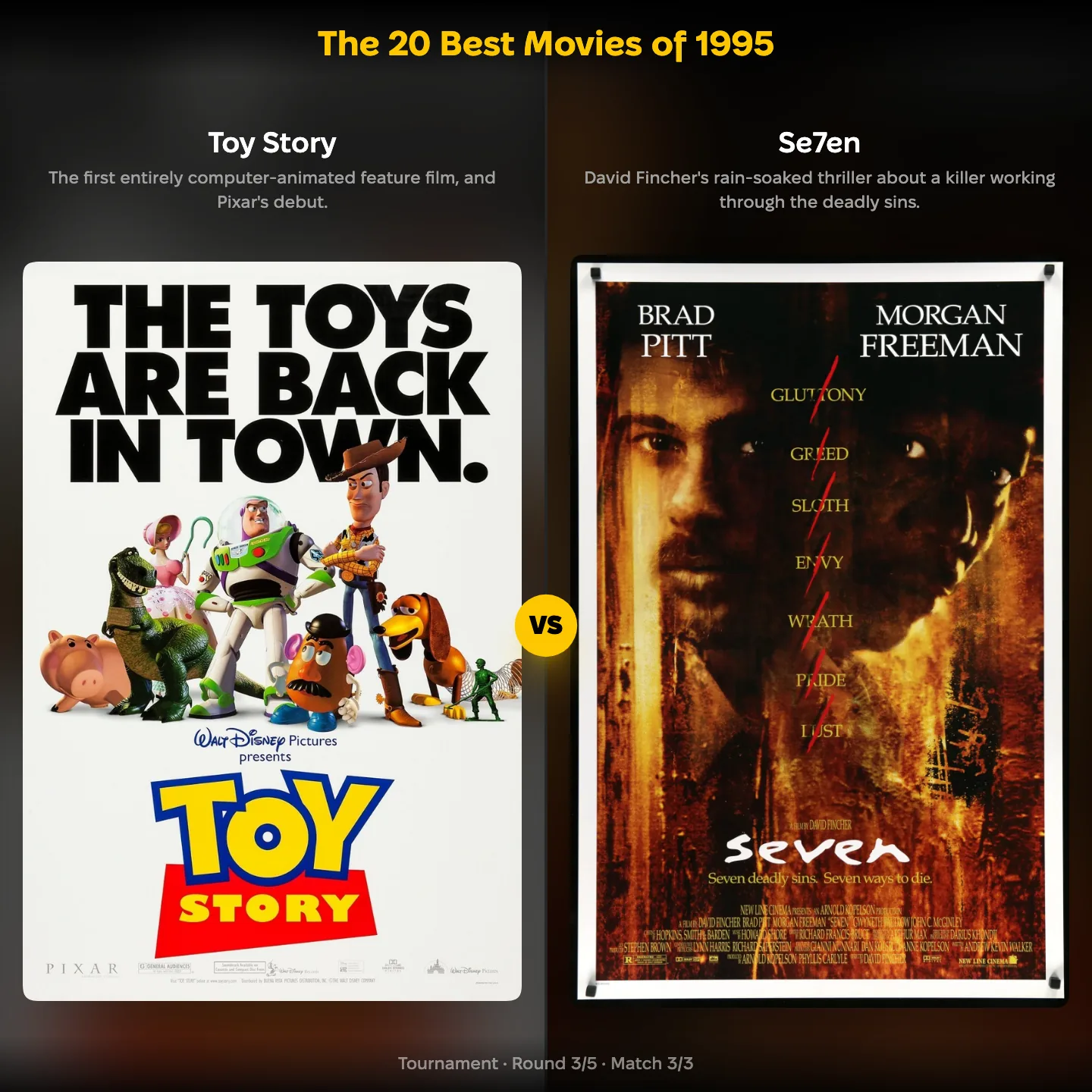 The 20 best movies of 1995 ranked, with Toy Story against Se7en
