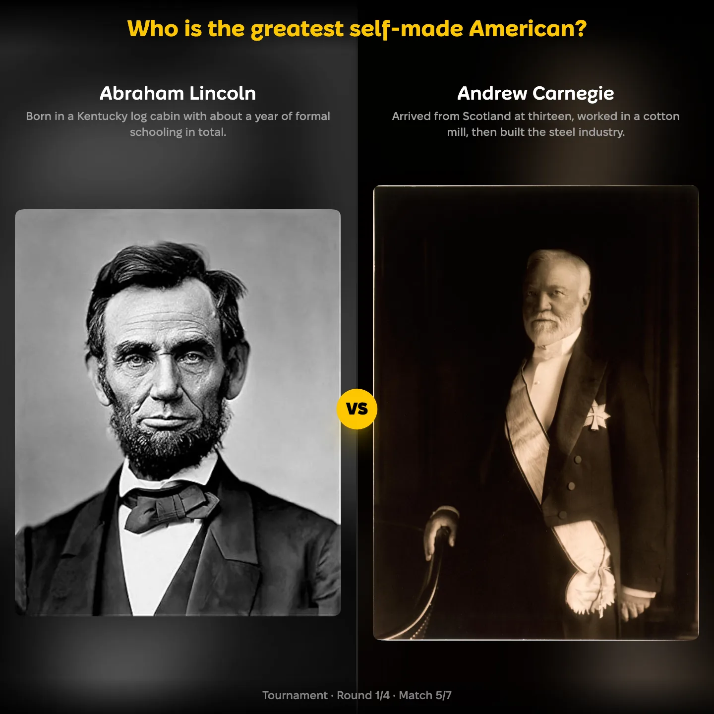 Who is the greatest self-made American ranking, Abraham Lincoln against Andrew Carnegie