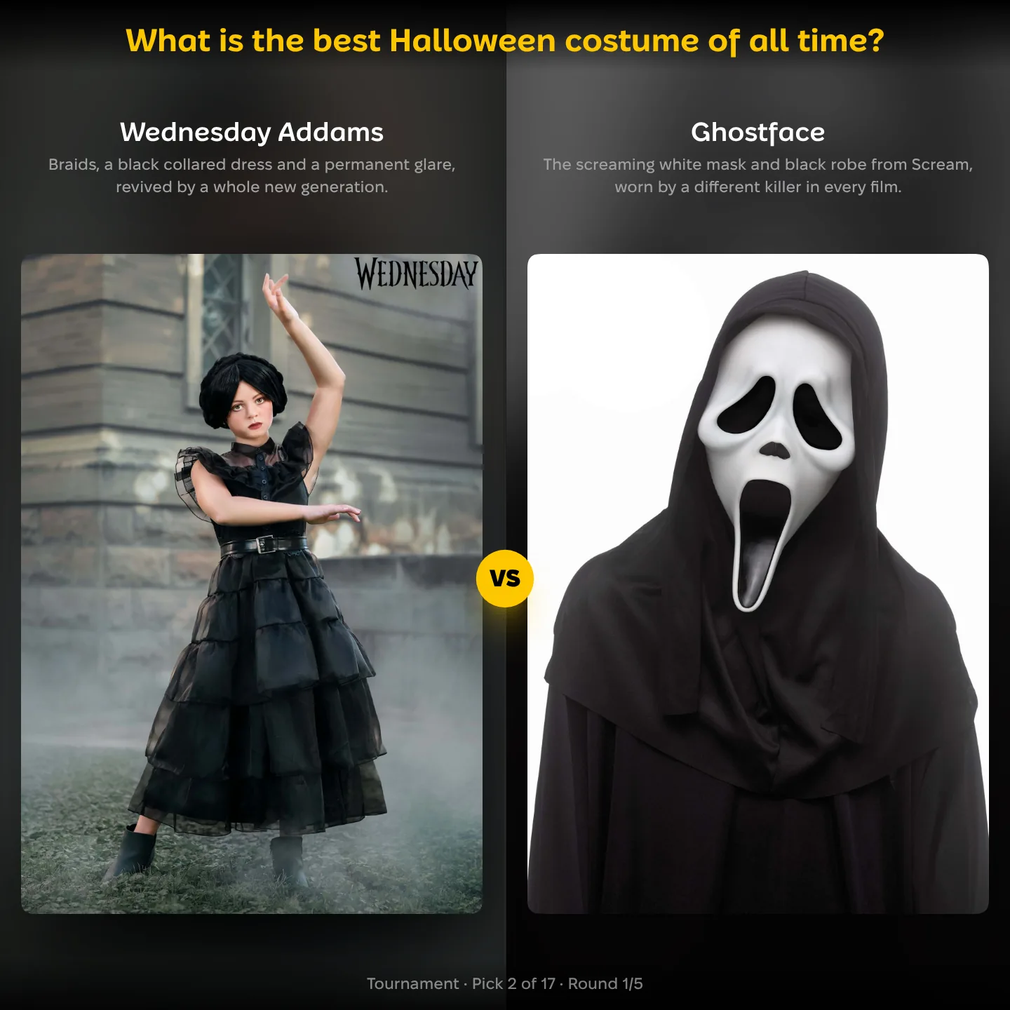 Best Halloween costume of all time ranking: Wednesday Addams vs Ghostface matchup