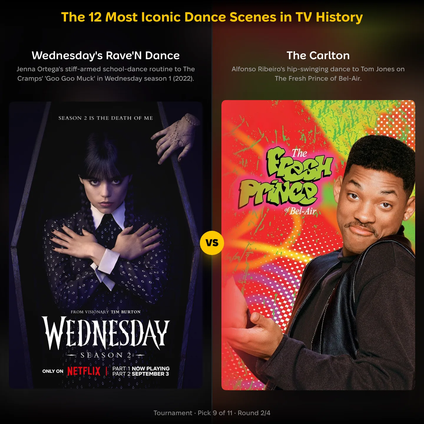 Most iconic dance scenes in TV history ranking: Wednesday's Rave'N dance vs the Carlton