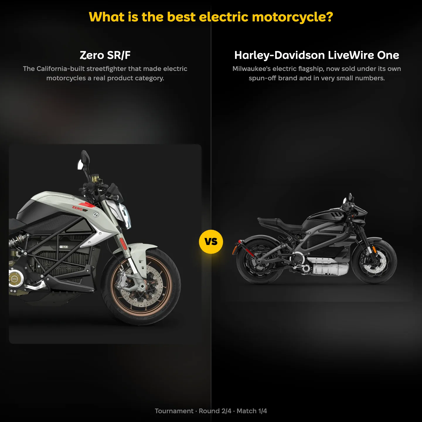 The Zero SR/F against the Harley-Davidson LiveWire One in a ranking of the best electric motorcycle