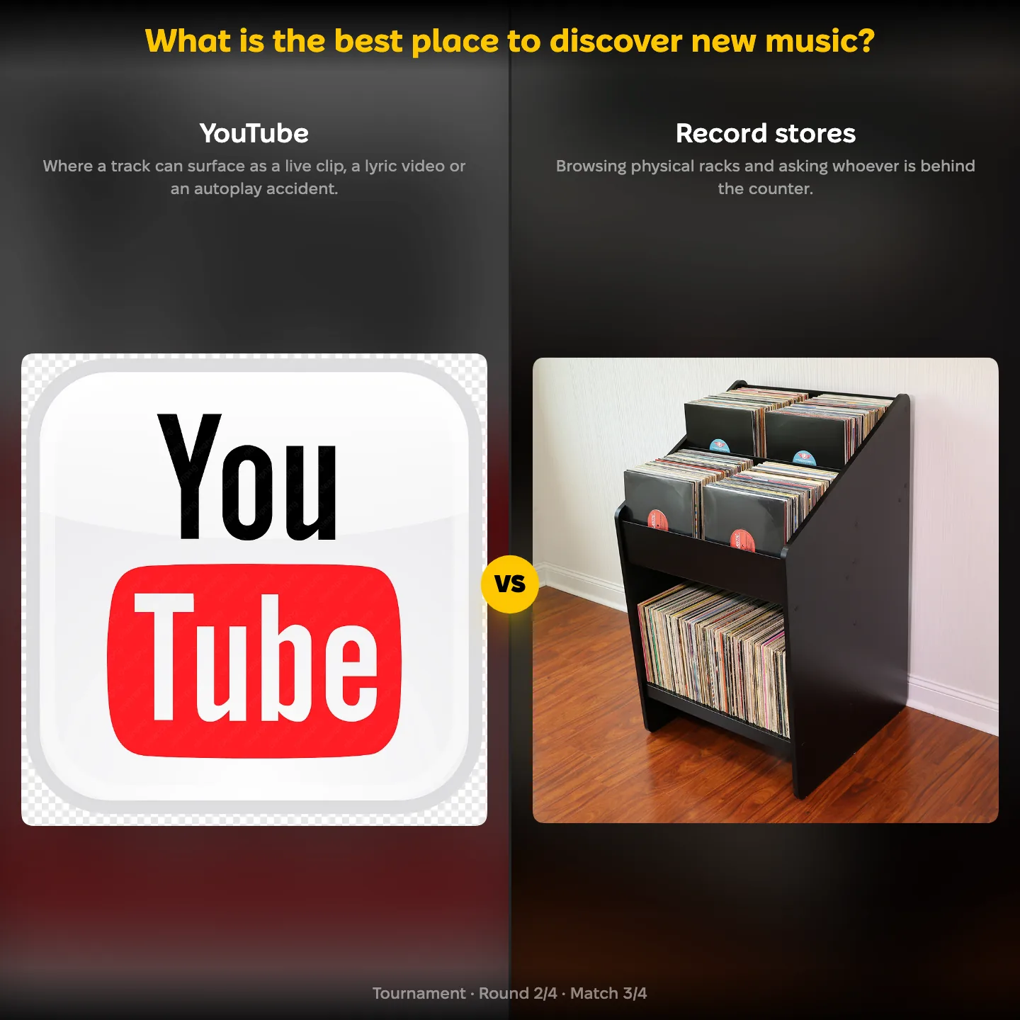 What is the best place to discover new music ranked, with YouTube against record stores