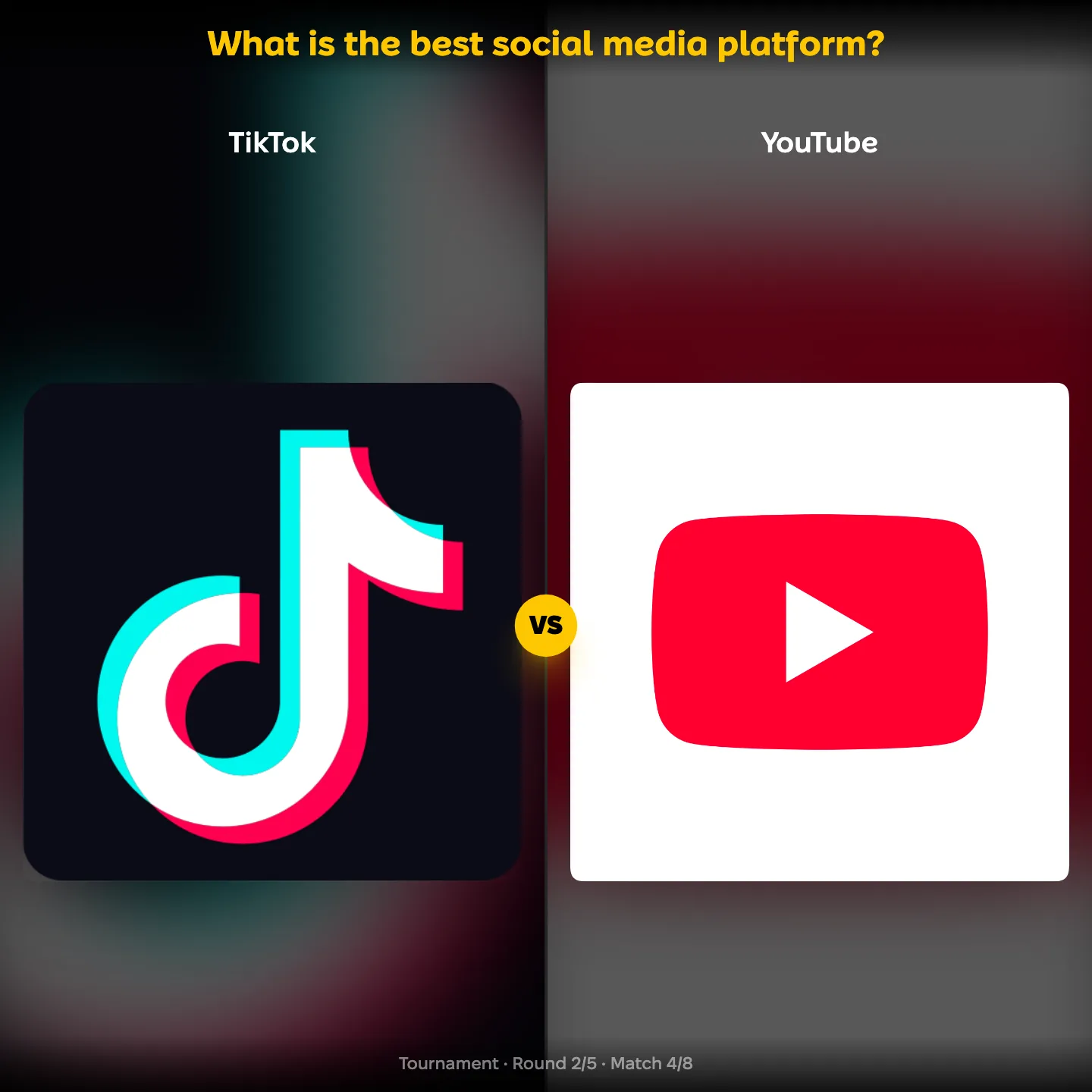 What is the best social media platform ranked, with TikTok against YouTube
