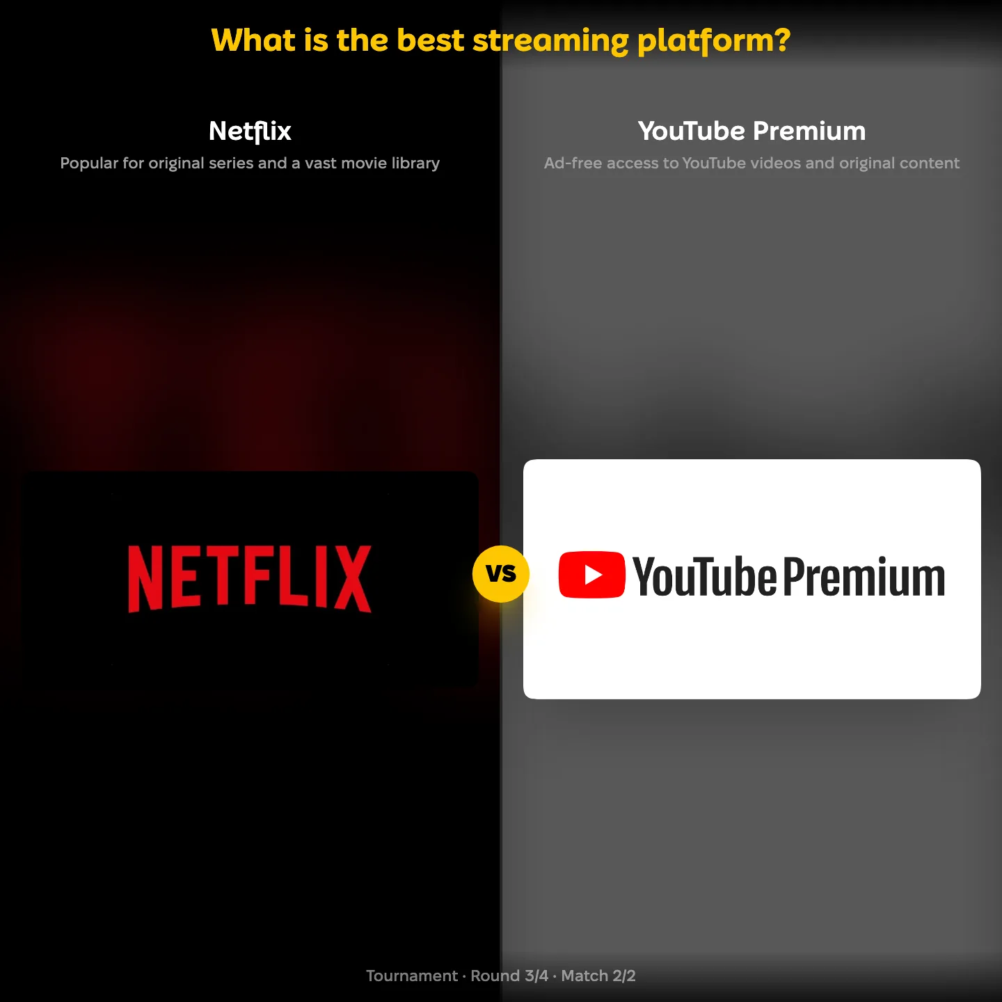 What is the best streaming platform ranked, with Netflix against YouTube Premium