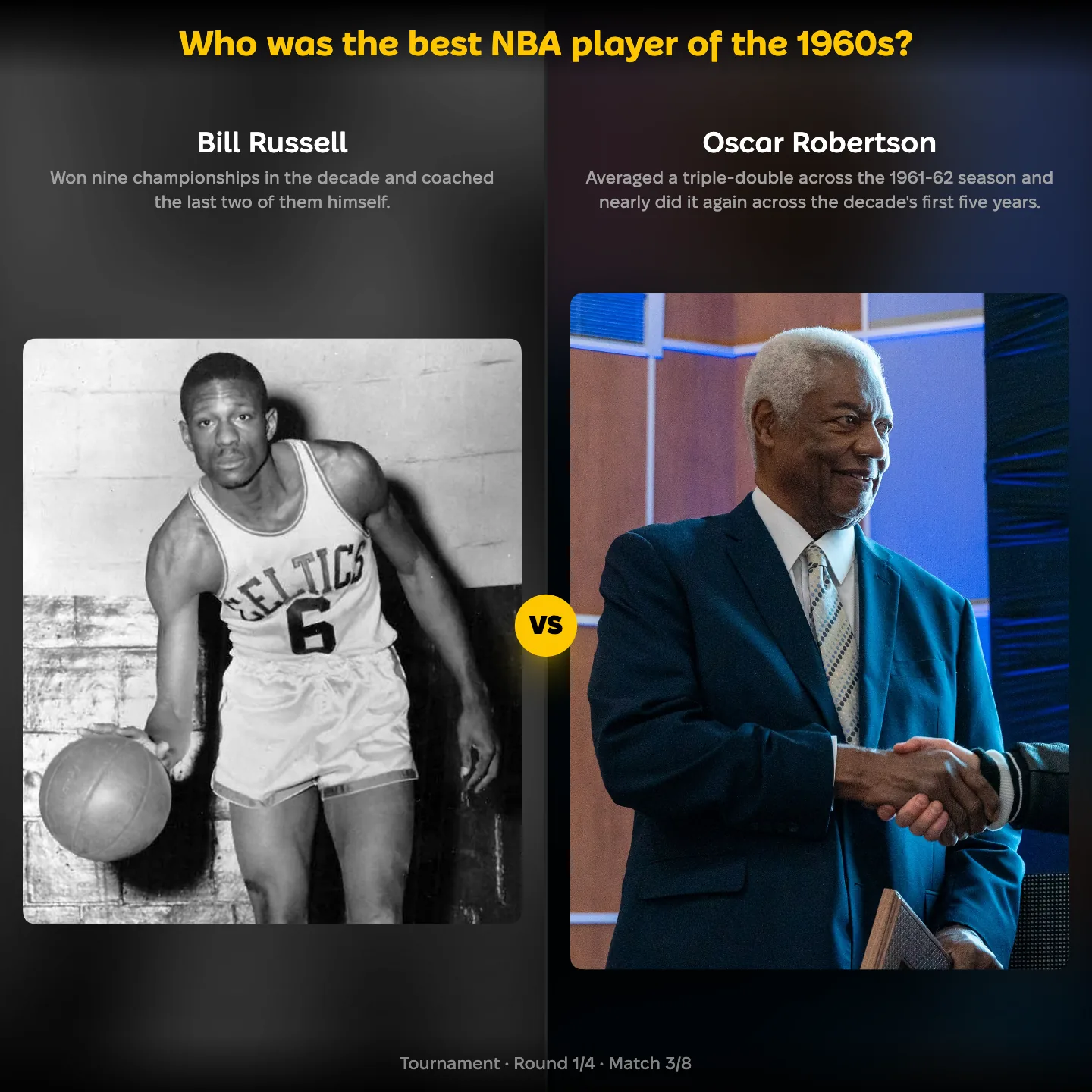 Who was the best NBA player of the 1960s, with Bill Russell against Oscar Robertson