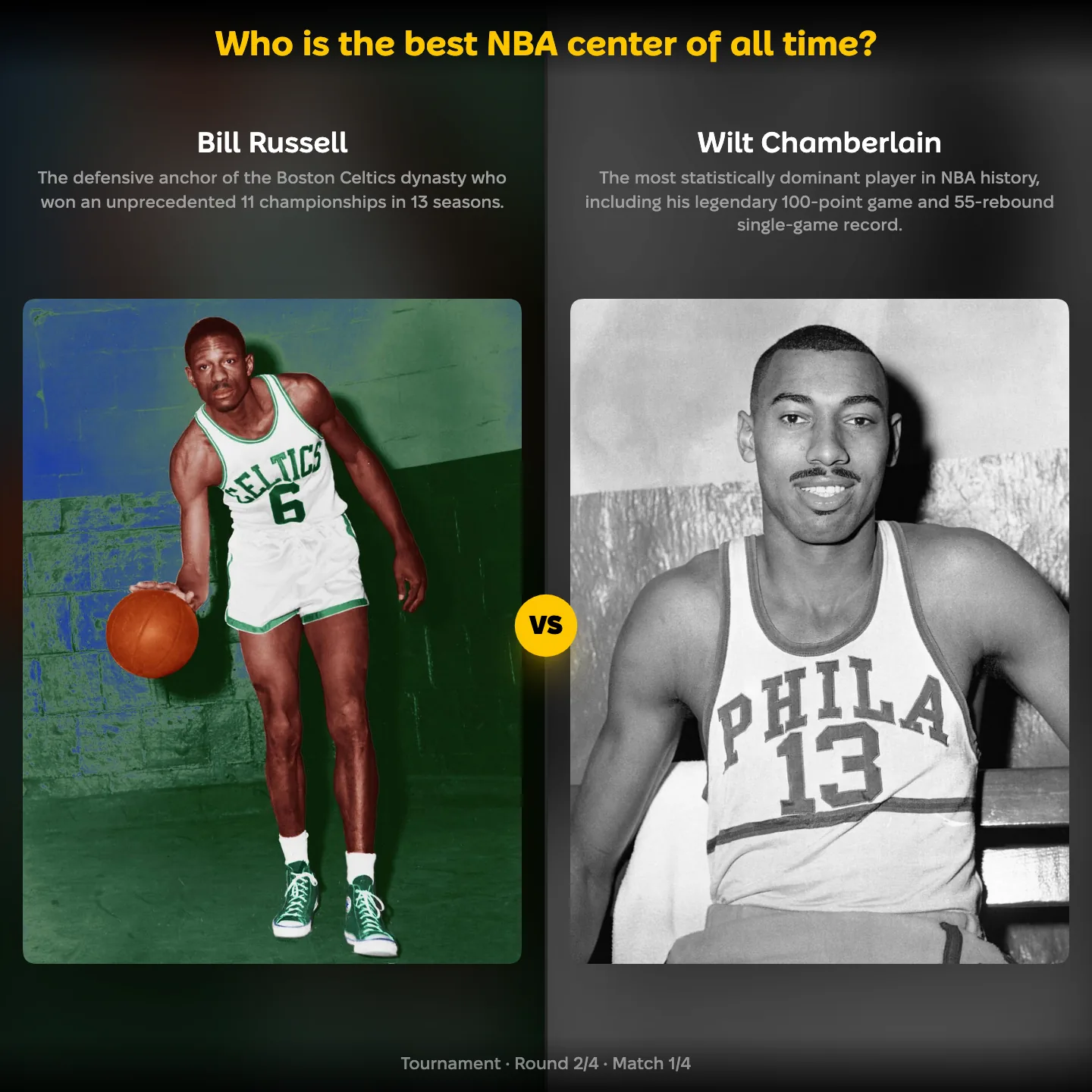 Who is the best NBA center of all time, with Bill Russell against Wilt Chamberlain