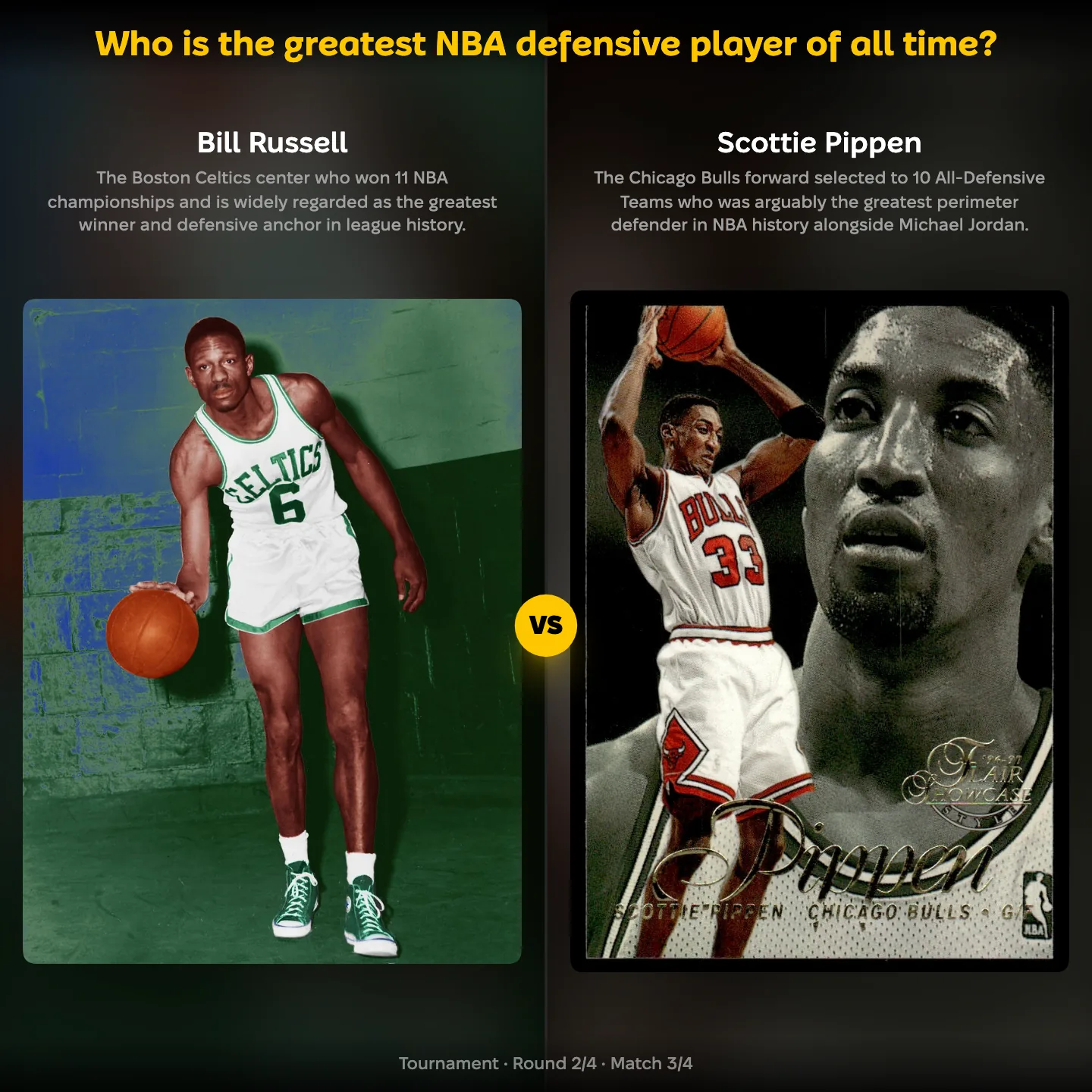 Who is the greatest NBA defensive player of all time, with Bill Russell against Scottie Pippen