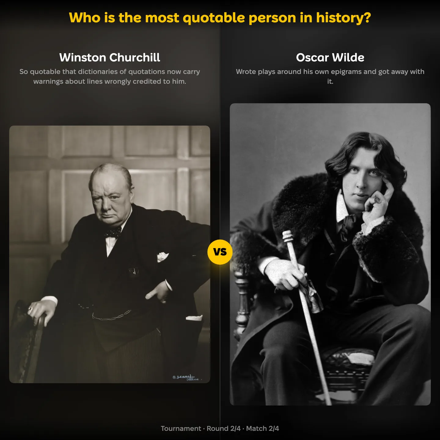 Who is the most quotable person in history ranking, Winston Churchill against Oscar Wilde