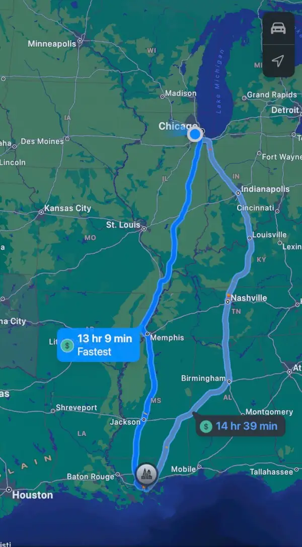 Chicago to New Orleans - ranking option ranked #12