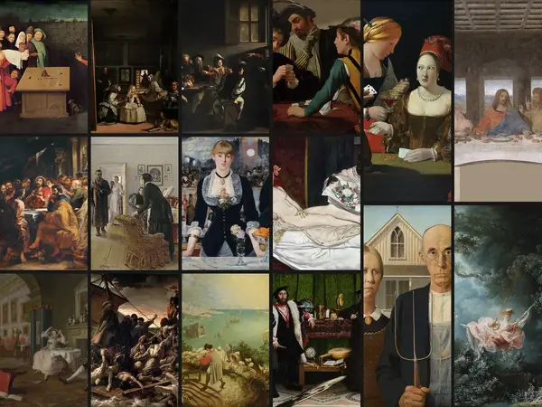 Which painting tells its story through where people look?